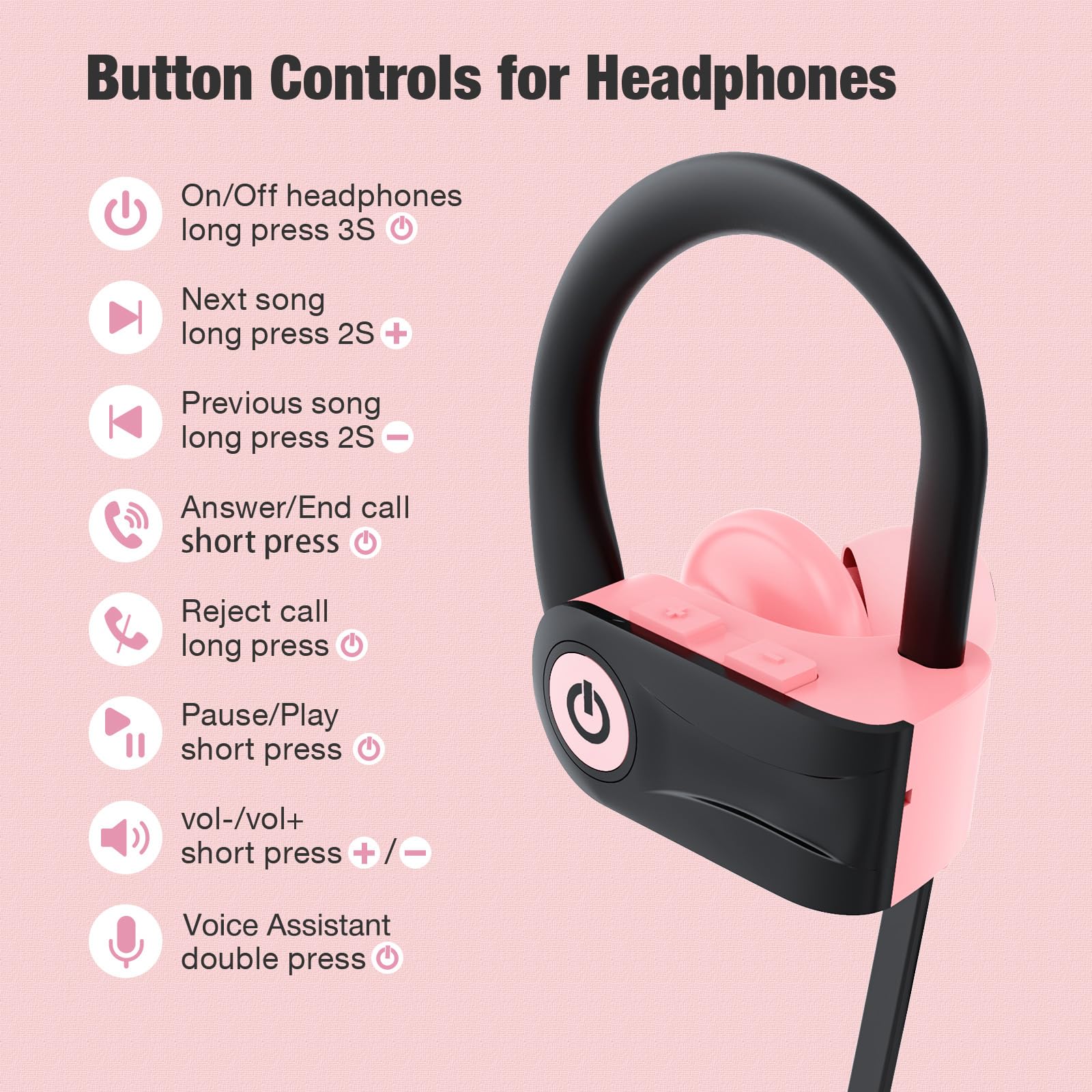 Boean Cuffie Bluetooth, auricolari wireless con 16 ore Bluetooth 5.3 cuffie wireless HD bassi profondi stereo IPX7 impermeabili per cuffie sportive
