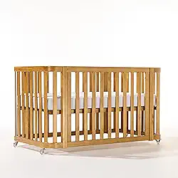 Berço Evolutivo 3 em 1 em Madeira Maciça com Rodinhas – Mini, Berço Padrão e Mini Cama Adaptável ao Crescimento (Mel)