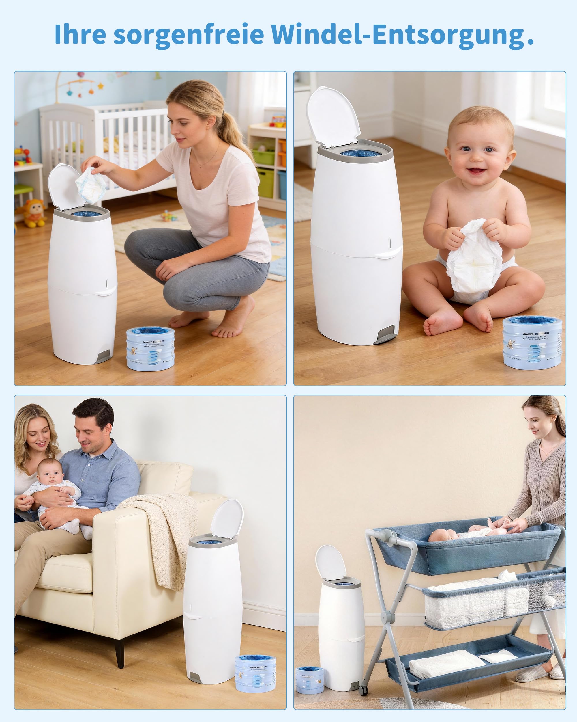 Lot de 4 recharges pour poubelle à couches - Anti-odeurs - Compatible avec Angelcare, non compatible avec Dress up & Dress up XL & Classic XL et tous les modèles Tommee Tippee