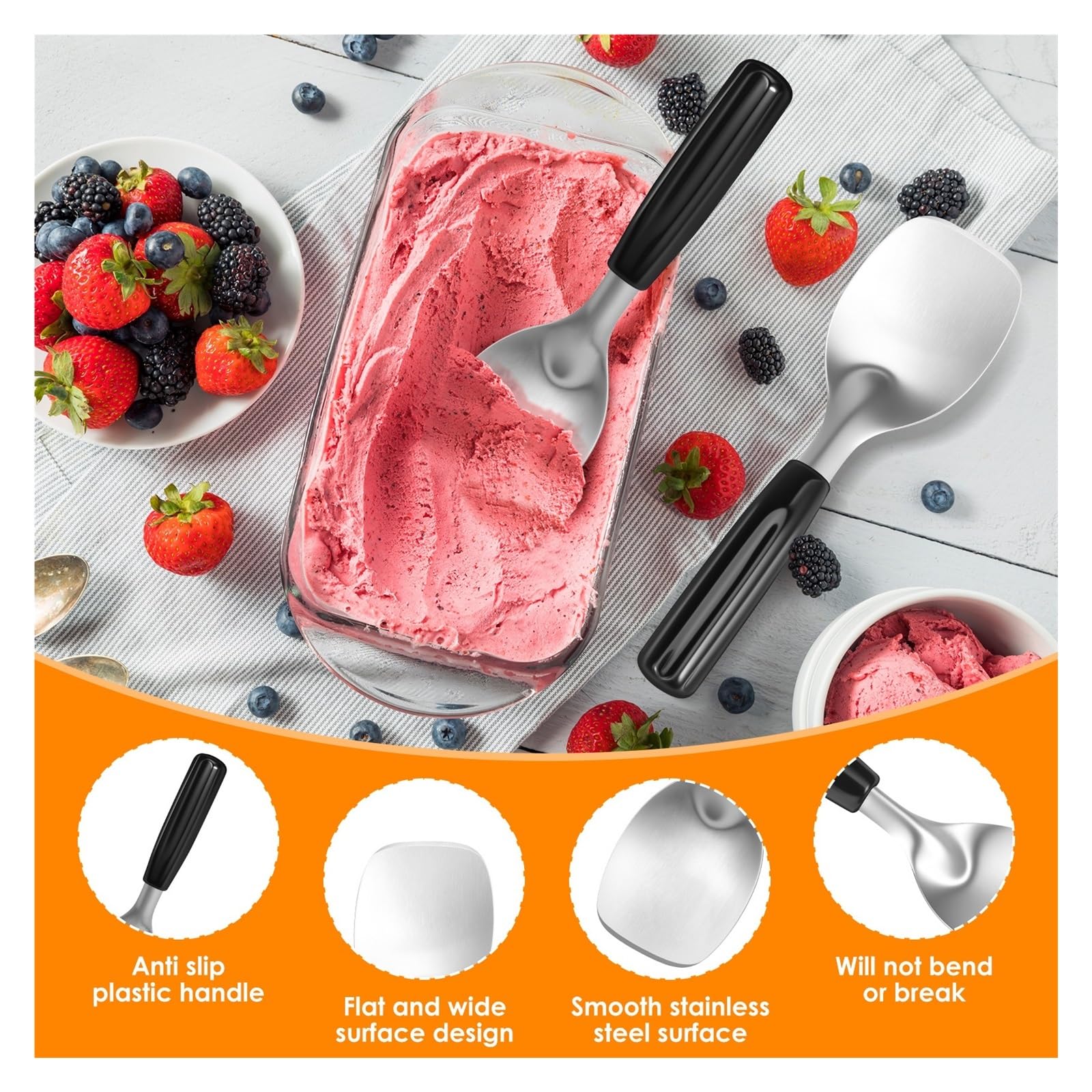 Pala de acero inoxidable for postres duros o herramienta mantequilla paleta plana for restaurante en casa(Black 4pcs)