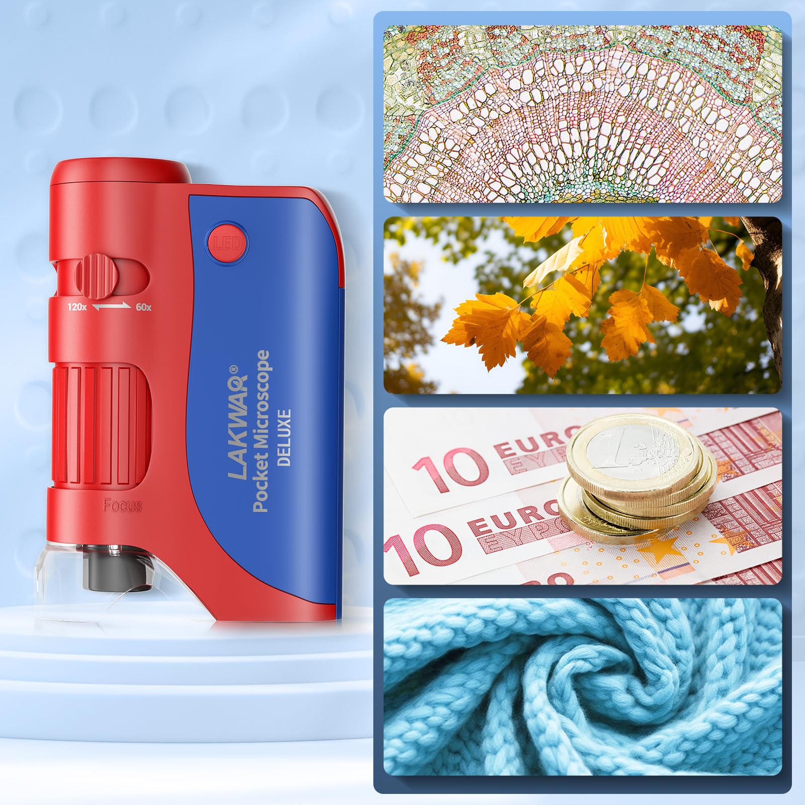Mini microscopio de bolsillo 60x-120x para niños y adultos, microscopio portátil de mano con diapositivas de microscopio, microscopio portátil para niños pequeños científicos, estudiantes, 6