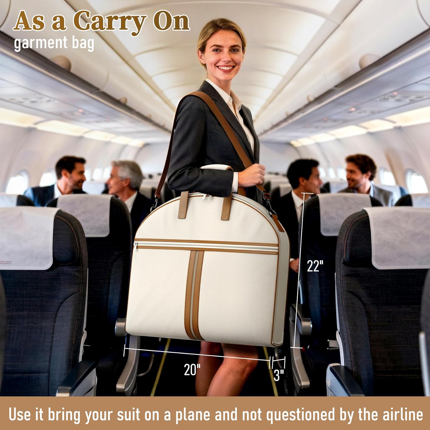 MISSLO Carry on Garment Bags for Travel for Women 56″ Foldable Dress Bag with Large Pockets Bag Suit Luggage Garment Bag with Shoulder Strap for Business, Wedding, Hanging Clothes, Beige