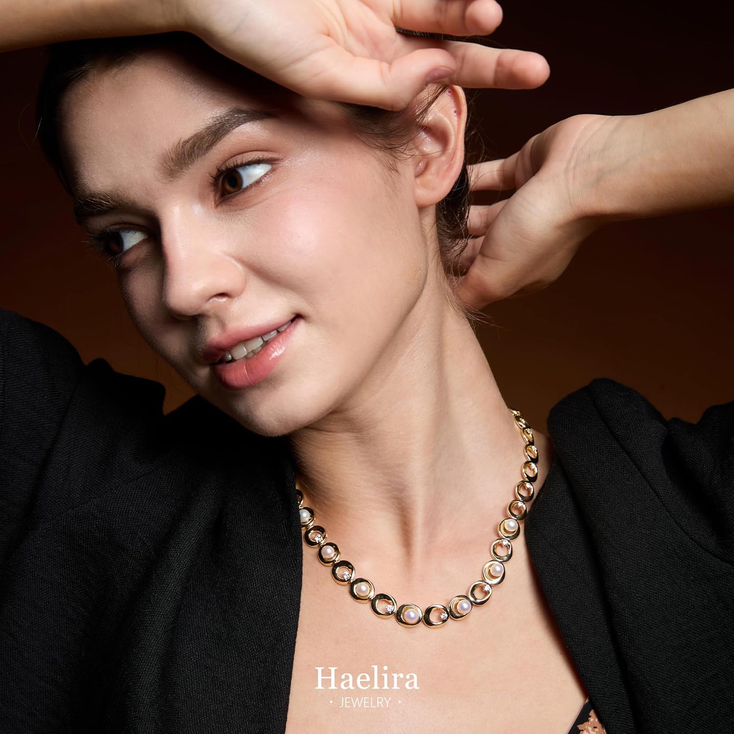 18K Pearl Necklaces for Women, Möbius Ring Necklace with Cubic Zircon and Pearl, 17.52 Inch Necklace For Women Exquisite Romantic Jewelry Gift, Suitable for Everyday Wear image 4 of 9 B0FHH6F7XB