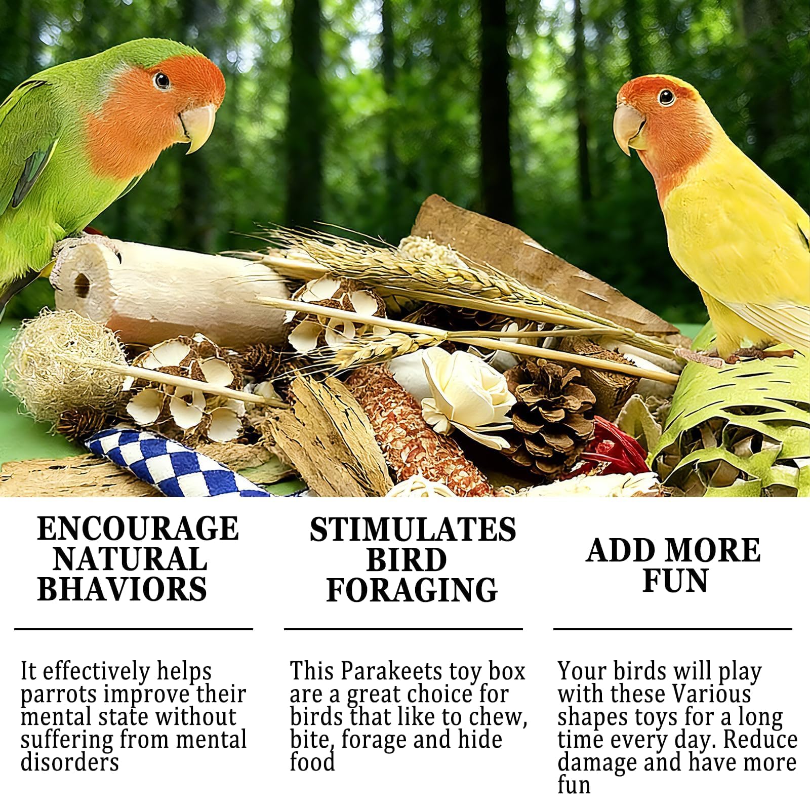 Bird Foraging Toys Parrot Chew Shredding Toys Bird Foraging Box for Parakeets Cockatiels Conures Lovebirds and Small to Medium Birds (Burlywood) - image 6