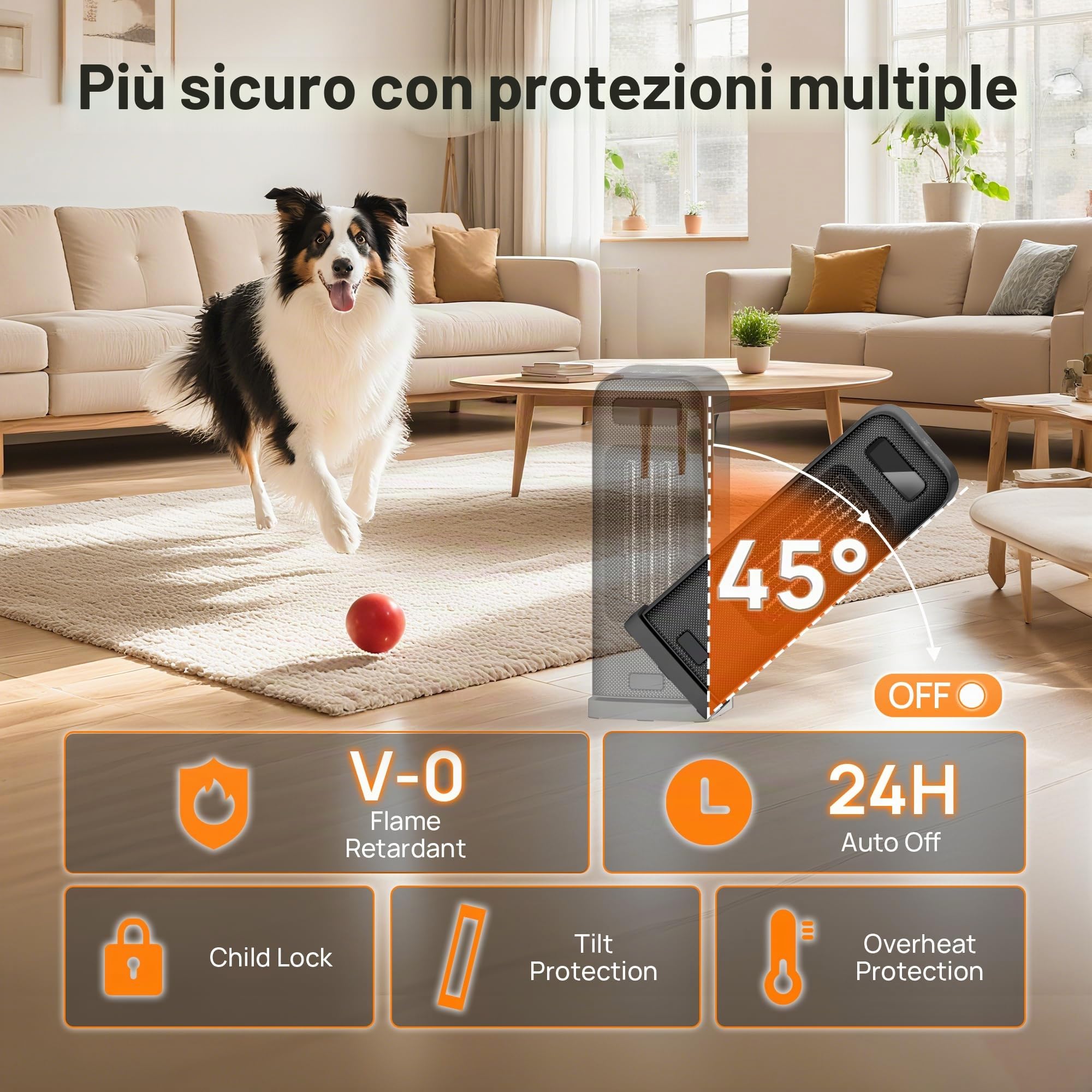 FLANUR Stufetta Elettrica Basso Consumo 1500W, Radiatore Portatile Ceramico PTC con Oscillazione 70°, Timer 12H, Termostato, Protezione e Controllo Intelligente (Alexa/Google), 1 pack+4 Modalità