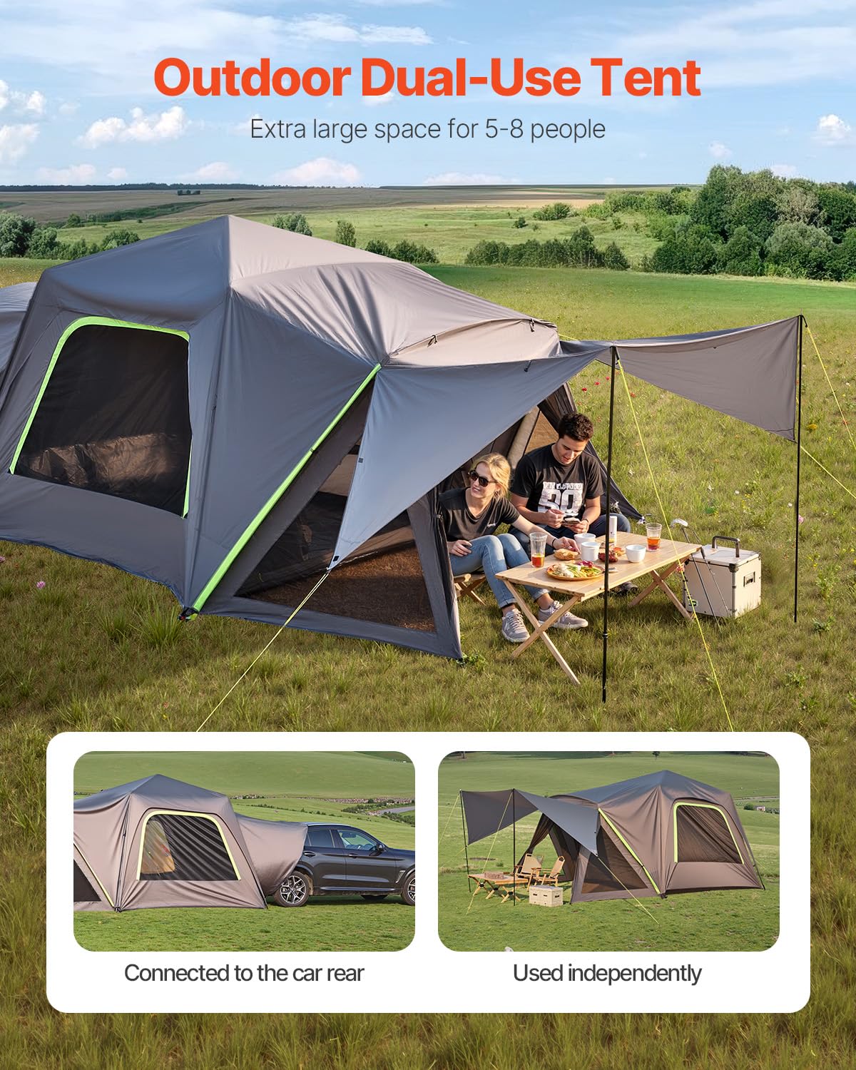 VEVOR SUV-Zelt Camping Auto-Zelt (305 x 310 x 230 cm) wasserdichtes PU2000 geräumiges Doppelschicht-Design für 5-8 Personen, SUV-Campingzelt mit Schattenmarkise & Netzfenstern & Regendach & Tasche