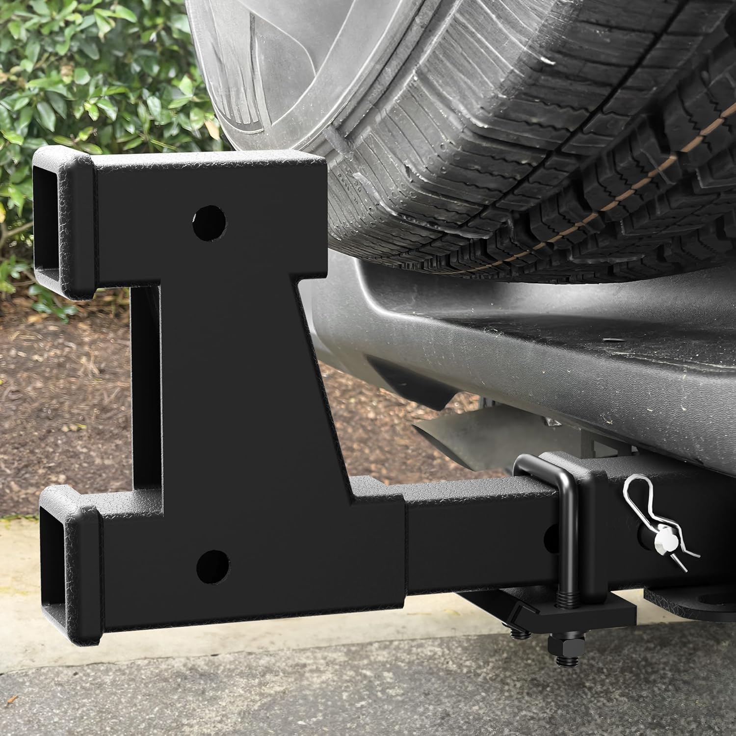 Dual Trailer Hitch Extension 2 Inch - Towing & Bike Rack Extender with Adjustable Length 7.3" - 9.3", Anti Rattle Kit, Hitch Pin & Clip, 5000 lbs Load, Matte Black