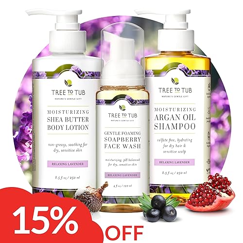 Tree to Tub Loción corporal de manteca de karité de lavanda para piel seca y piel sensible, lavado facial para piel seca y pH equilibrado hidratante