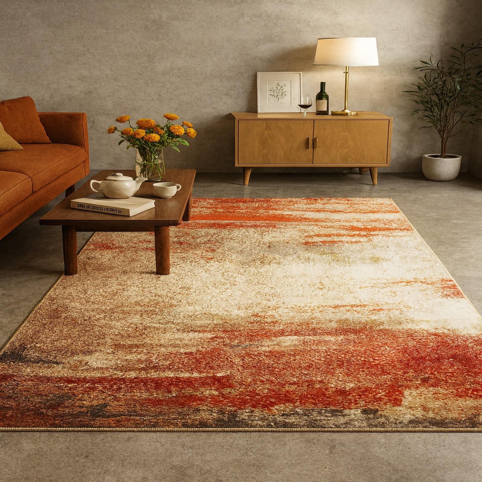 Tapis de salon chambre 90x150 lavable antidérapant cuisine couloir rouge