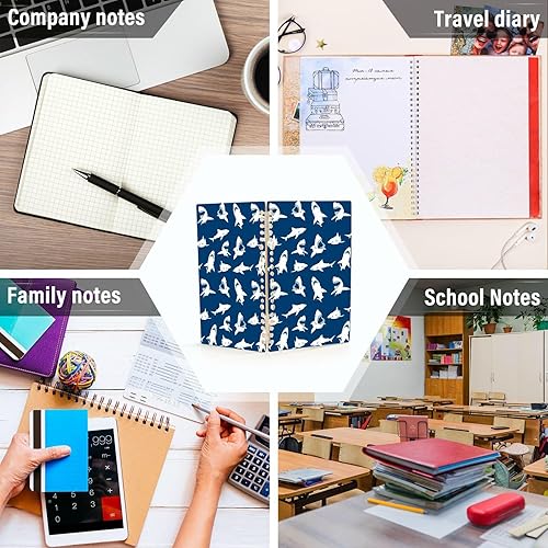 Miniatura 7 de Cuaderno con patrón de tiburones en espiral A5, 60 hojas de papel rayado universitario, cuaderno de tapa dura duradero, 8.3 x 5.7 pulgadas