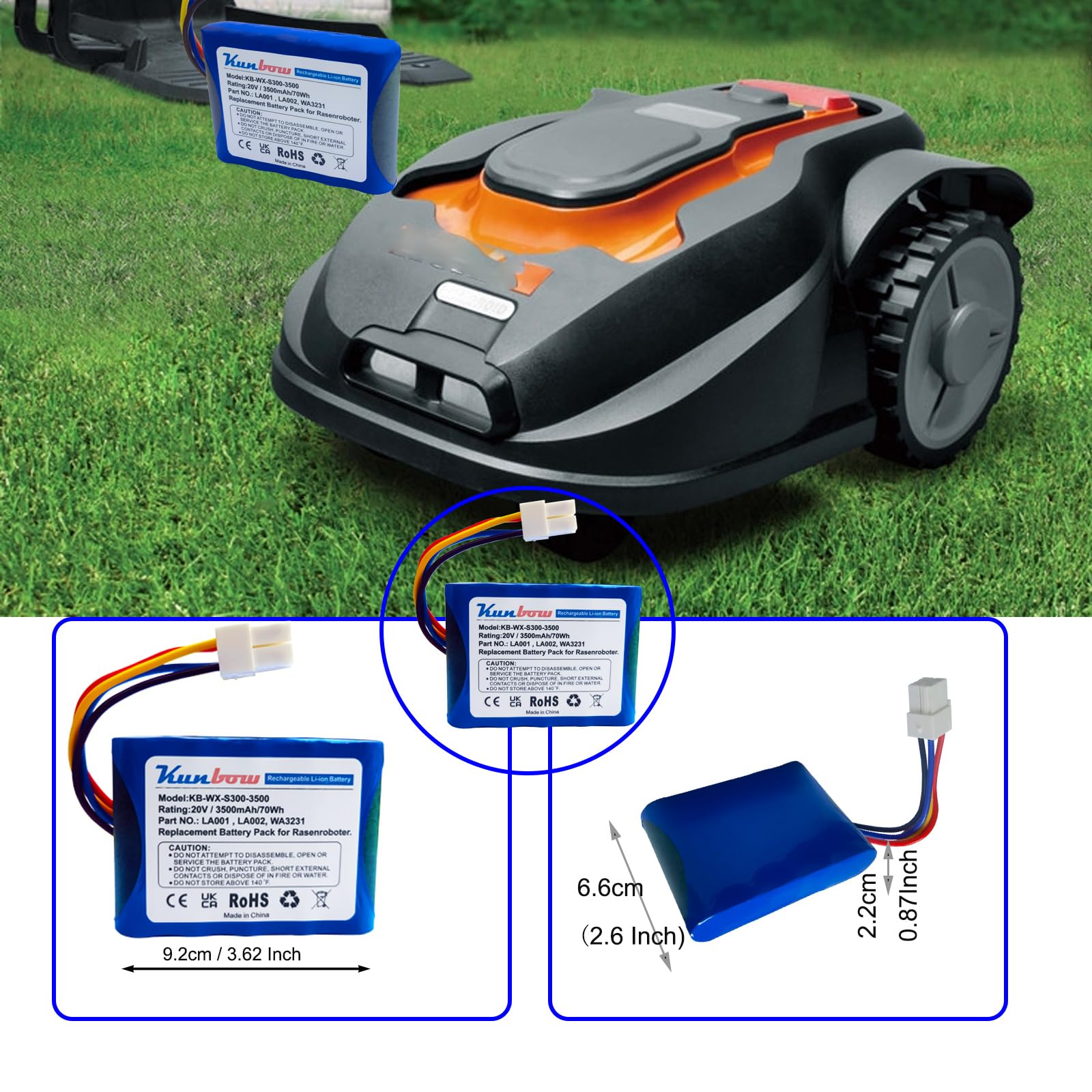 20V 3500mAh Rasenroboter-Akku, Ersatzakku für Landxcape LX790i / LX790 / LX792 / LX795 / LX796 / LX797 / LX991 & Ferrex 800 m² 2021, LA0001/LA0002/WA3230/WA323, Ersatz für Landxcape akku.