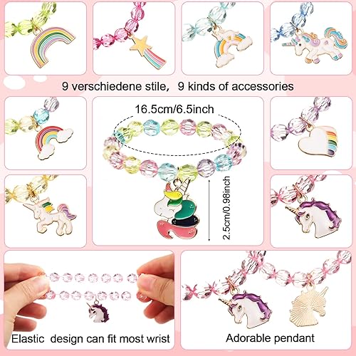Miniatura 2 de Jexine Los recuerdos de fiesta de unicornio de 18 piezas incluyen 9 diademas de unicornio y 9 pulseras de cuentas de arcoíris de unicornio, diadema
