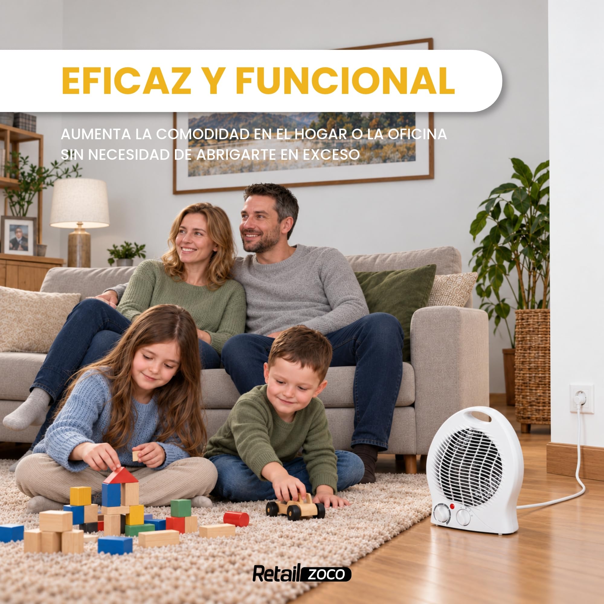 Calefactor Eléctrico 1000/2000 W con Termostato Regulable y 3 Modos, Blanco - imagen 6