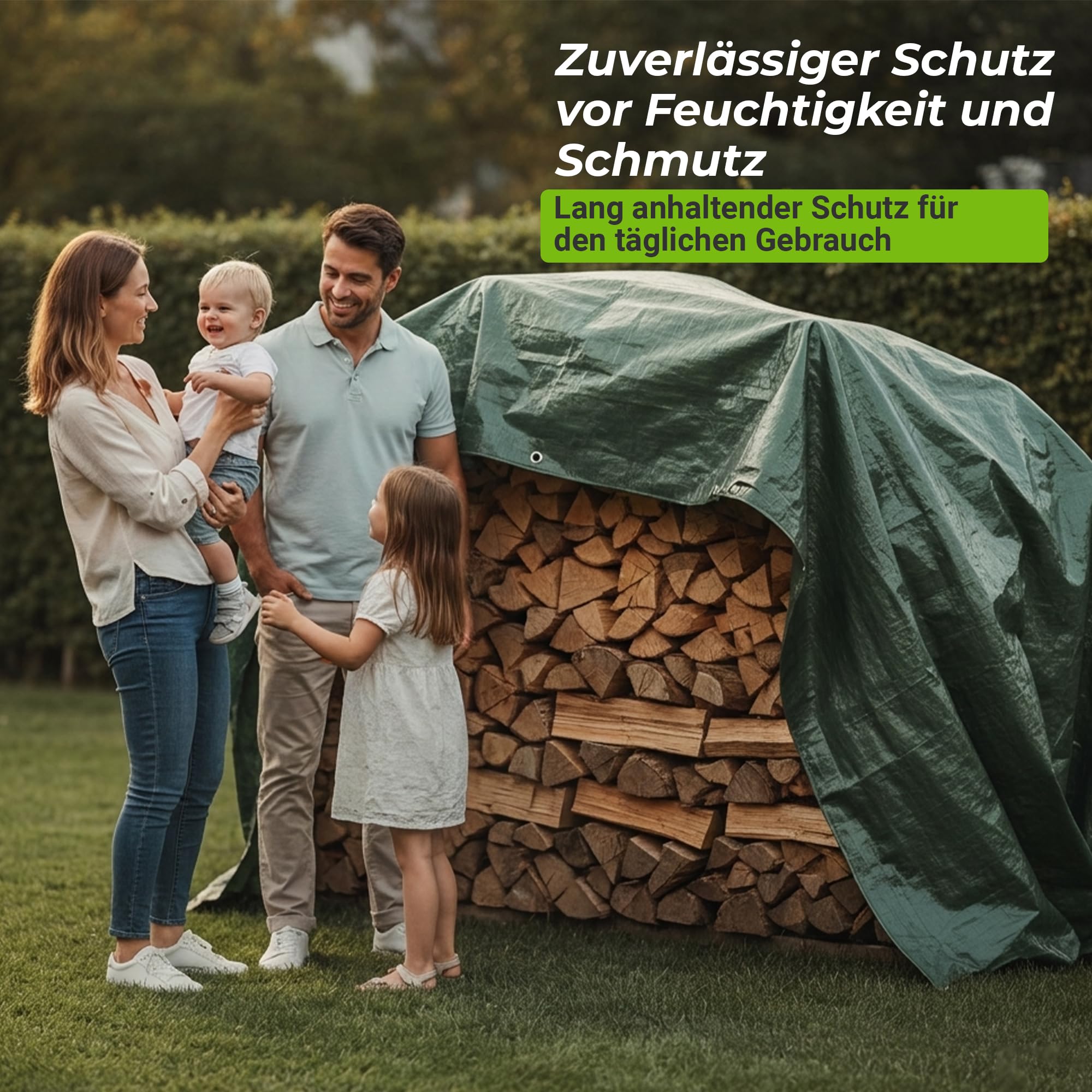 Colorus Gewebeplane 48m² | Grün 6 x 8 m | Gewebeplane wasserdicht | Wetterschutzplane mit Ösen | Abdeckplane für Holz & Gartenmöbel | Allzweckplane