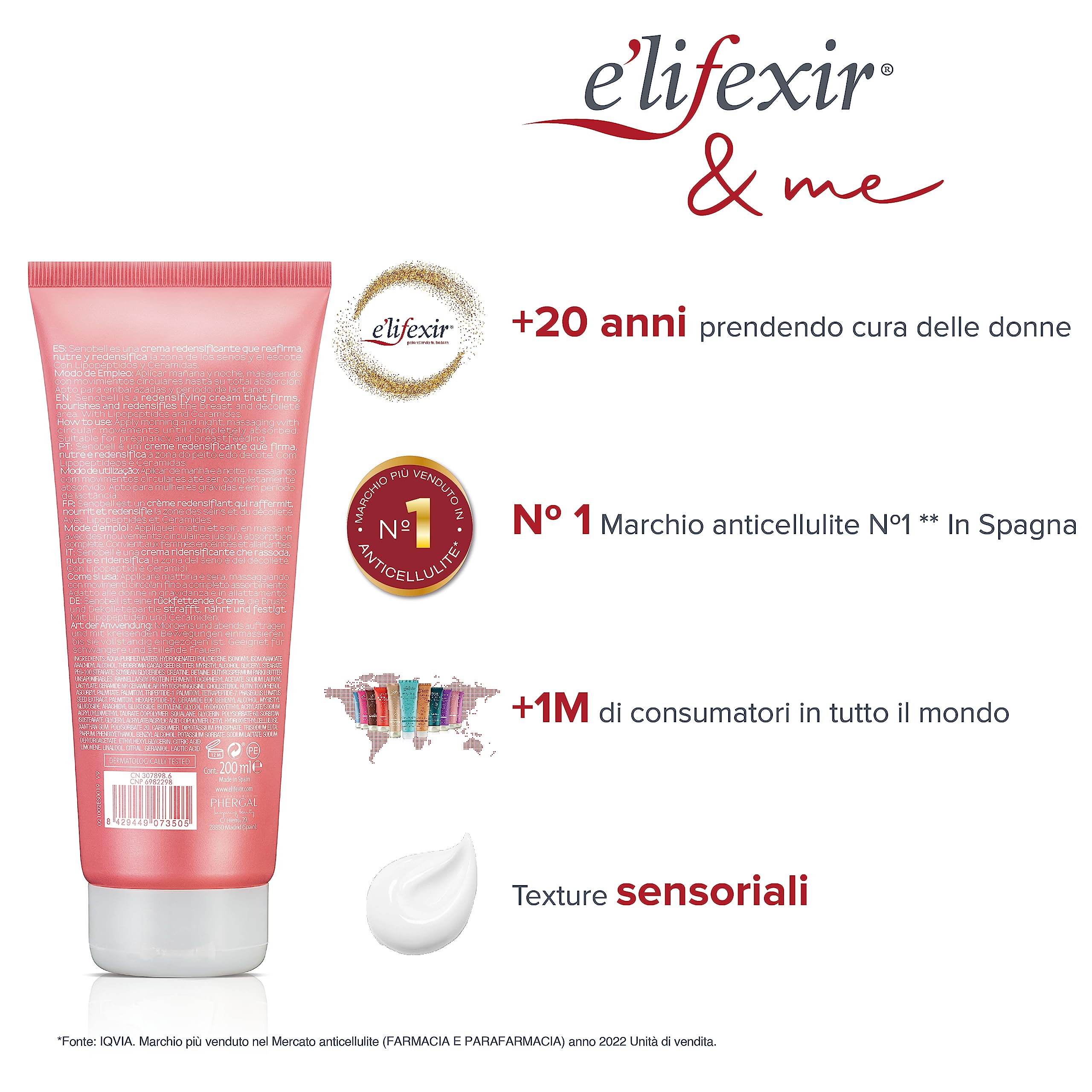 E'LIFEXIR Senobell – Breast Firming Cream | Breast and Neckline Toner | Anti-Stretch Marks | Tensioner and Volume Effect | More Nourishing and Firm Breast | Deep Moisturizing | 200 ml