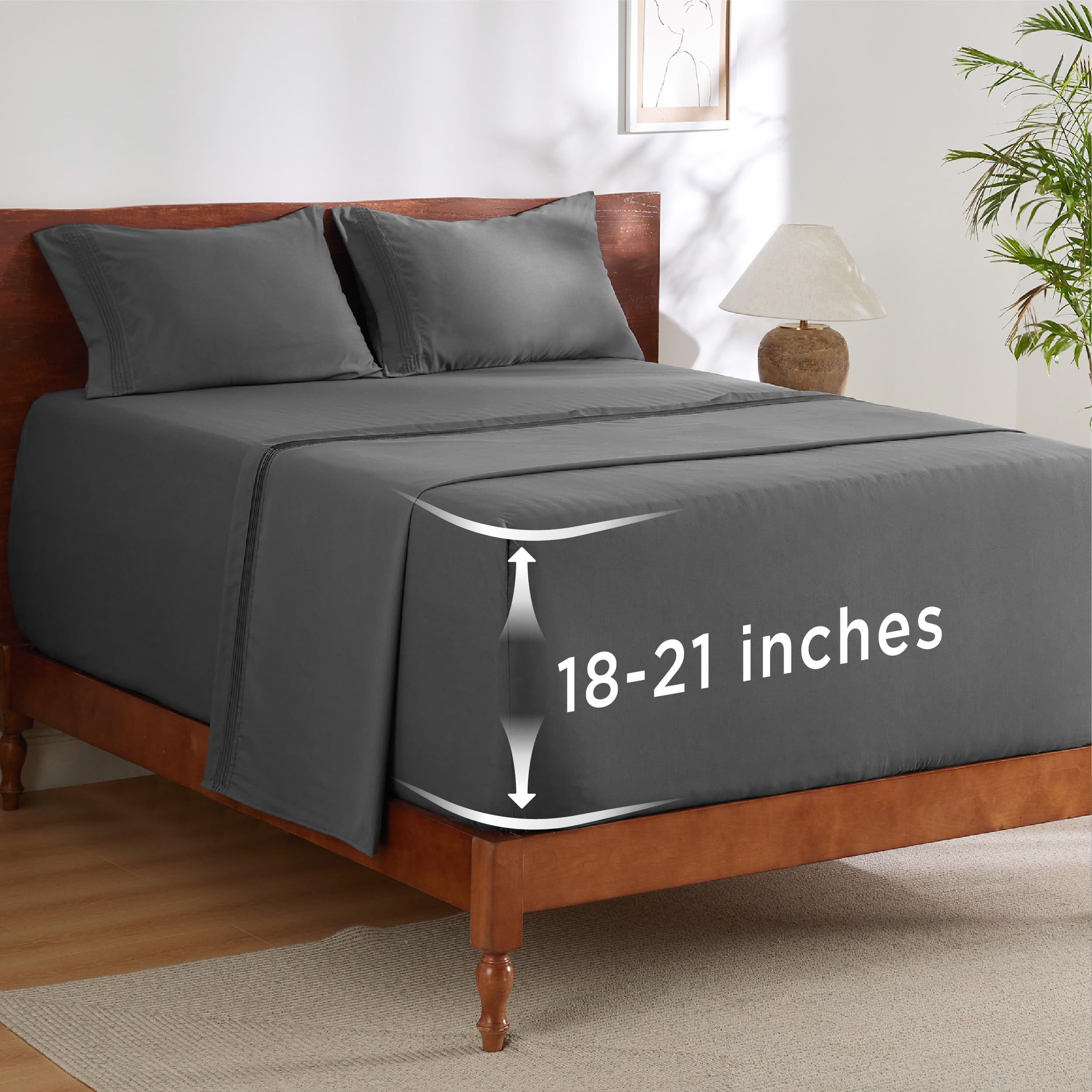 GentleSoft Deep Pocket King Sheet Set - Fits Mattresses Up to 21 Inches Thick - 4 Piece Bed Sheets, Moisture Wicking, Soft & Cooling Bedsheets & Pillowcases, Easy & Secure Fit, Grey