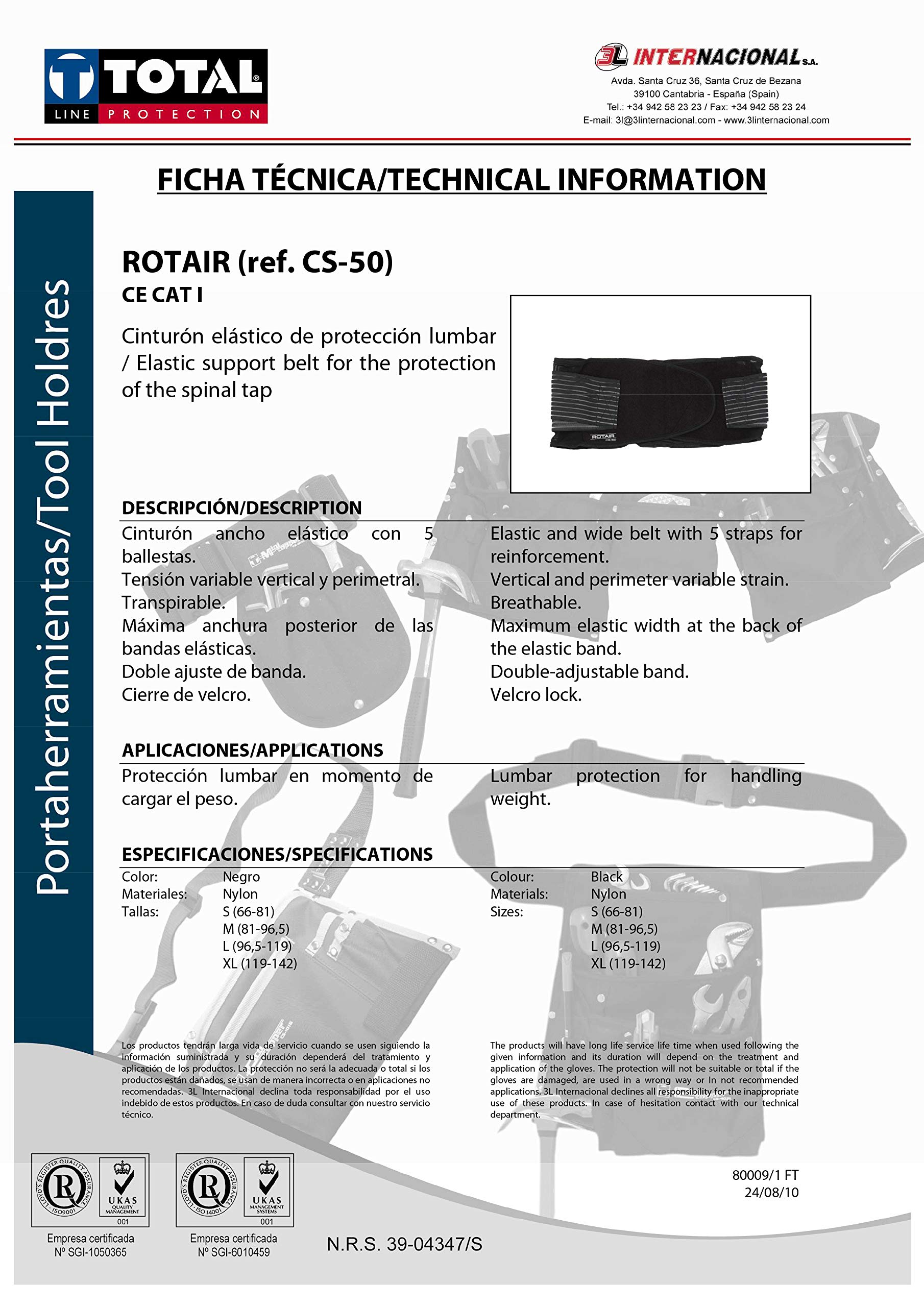 3L Internacional 095367 Faja lumbar Rotair CS50 T-M