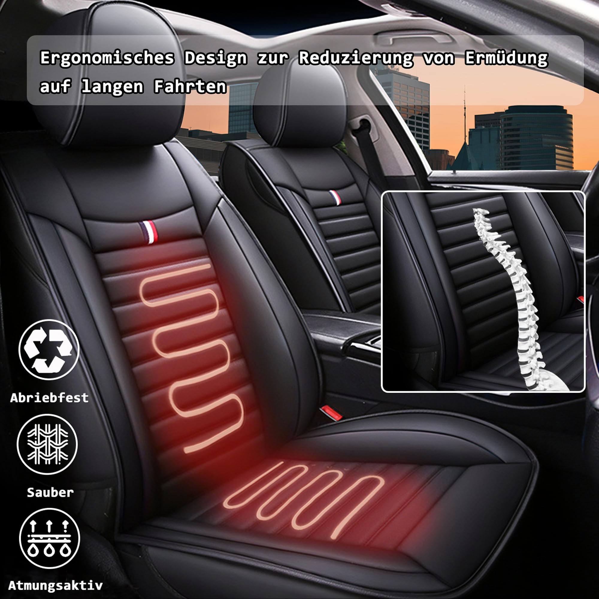 5-częściowy zestaw pokrowców na siedzenia samochodowe, uniwersalne pokrowce na siedzenia samochodowe do VW Amarok, Bora, Golf Plus, SV, Jetta, Passat, Polo, Tiguan, sztuczna skóra, oddychające