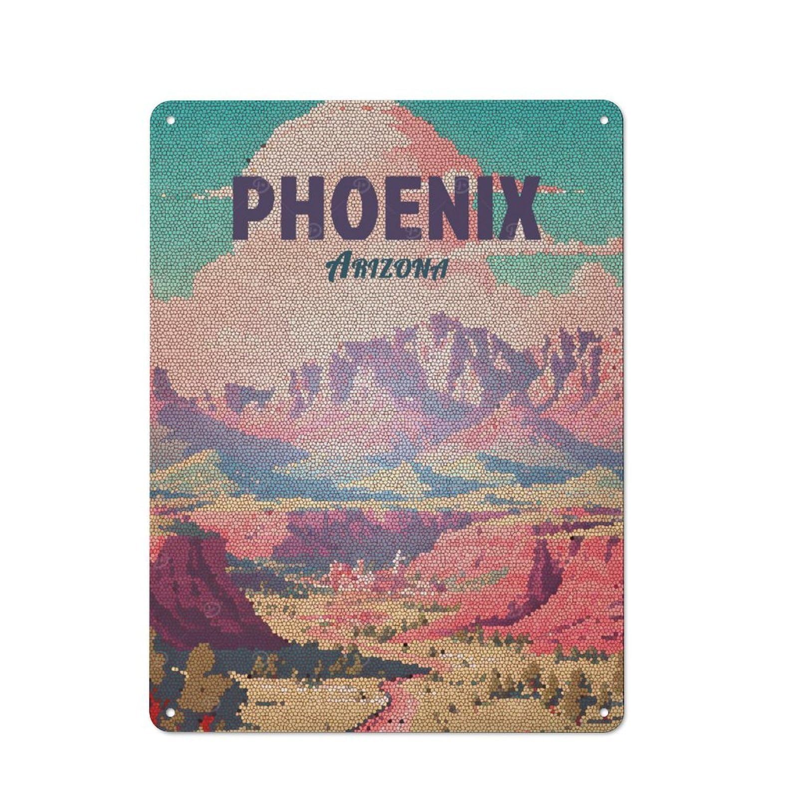 Junmoney Style-17 Creative Phoenix Arizona Mosaic Landscape Art Tin Sign 40X30cm, Study Room Decor For Workspace, Cafe, Shop Or Desk Area
