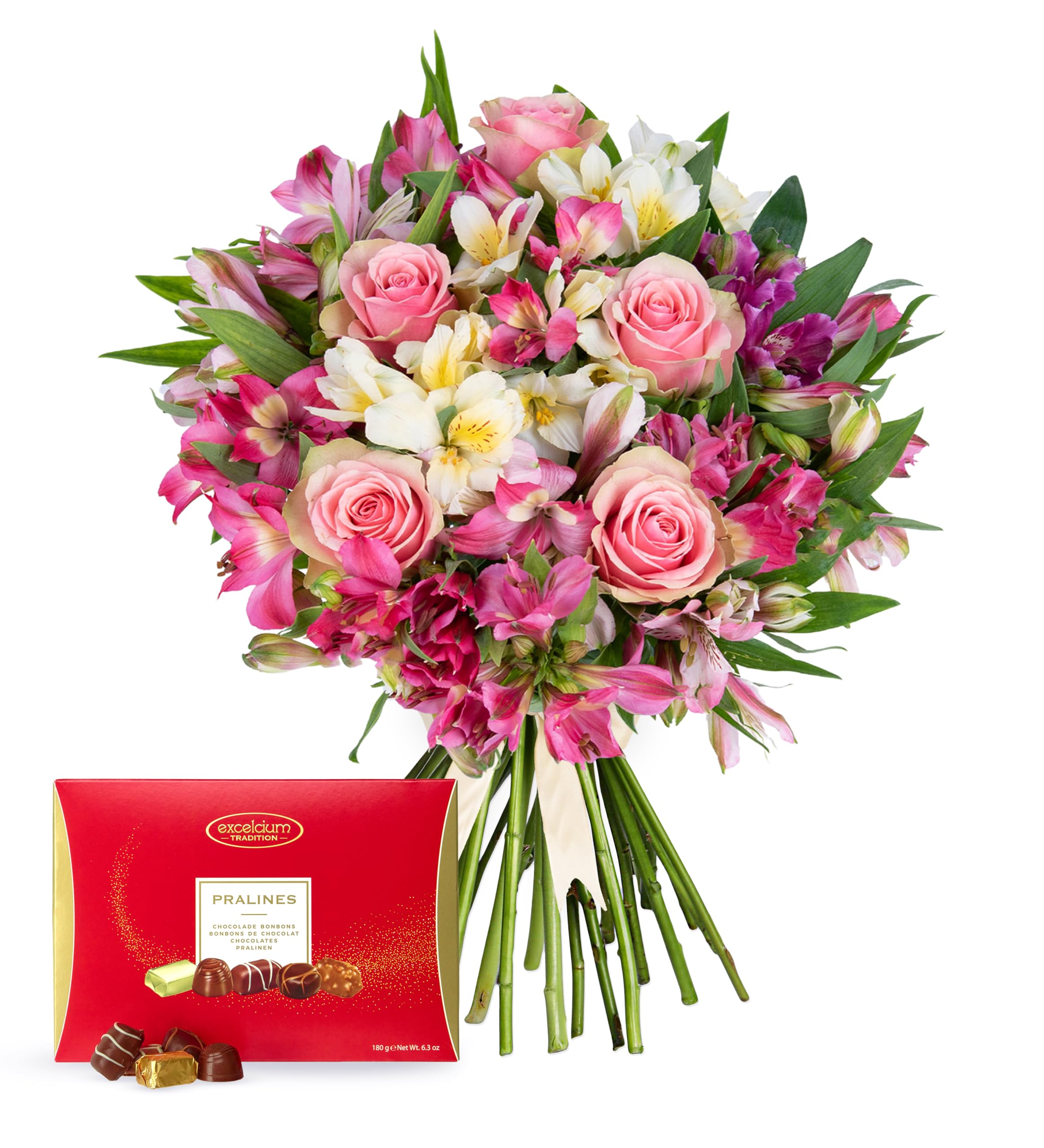 Peruvian Lily & Rose - Fresh Flowers - Birthday, Anniversary, Get Well, Thank You, Occasion Flower - Cut Floral Gifts, Weddings, Sympathy, Celebrations, Mothers day (+ Chocolates)