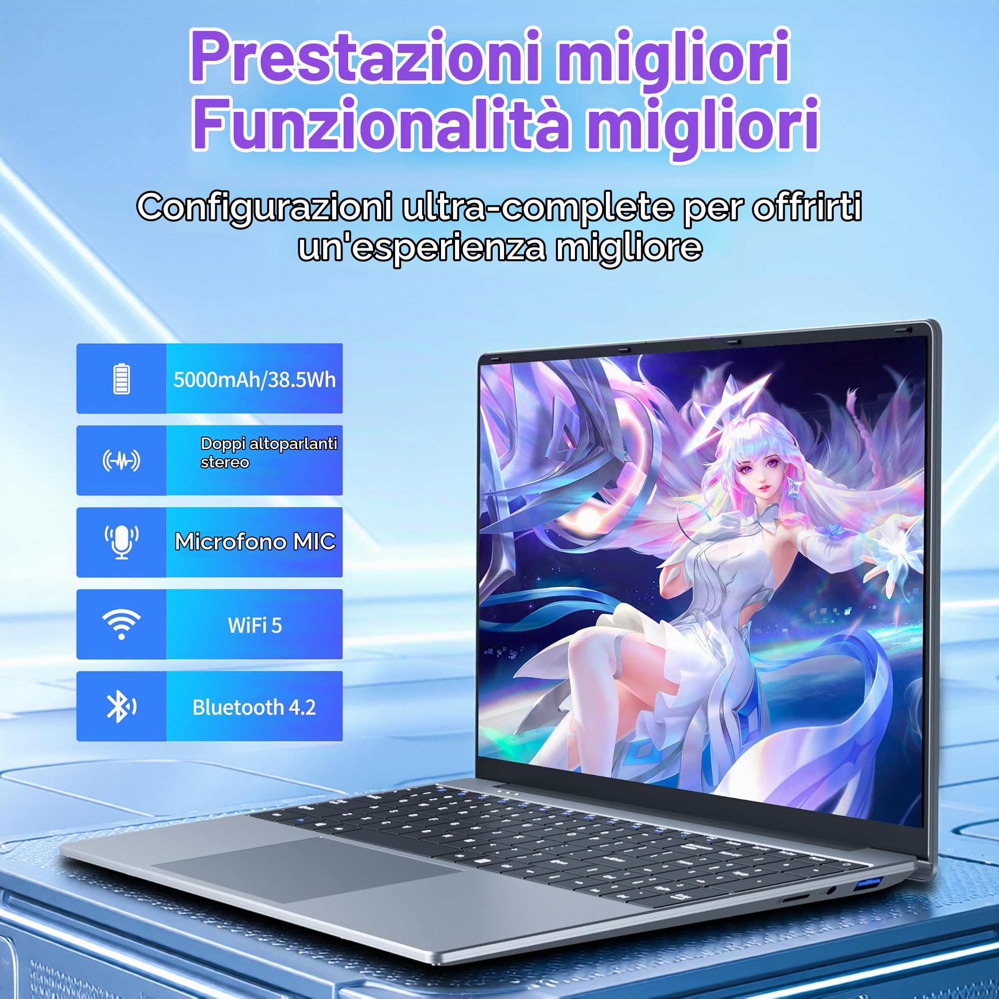 Portatile PC 15.6" Full HD IPS, Core i5-7Y54 fino a 3.2 GHz, 16 GB RAM SSD 512 GB, Notebook Win 11 + Office 365, Laptop Tastiera Retroilluminata, Computer Portatile HDMI USB 3.0 WiFi 5 BT 4.2