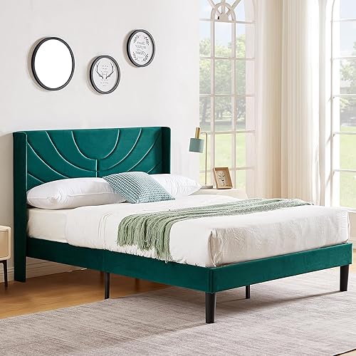 Miniatura 1 de VECELO Base de cama tapizada tamaño Queen con cabecera de tela ajustable, soporte de listones de madera, no necesita somier, base de colchón, fácil