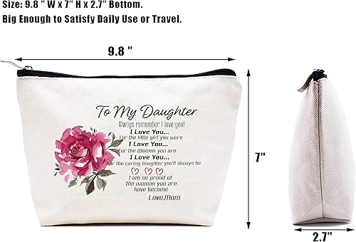 Miniatura 2 de LIBIHUA Bolsa de maquillaje para mujer, bolsa de cosméticos regalos para ella, bolsa de viaje femenina, Beige, 316-to My Daughter Always Remember
