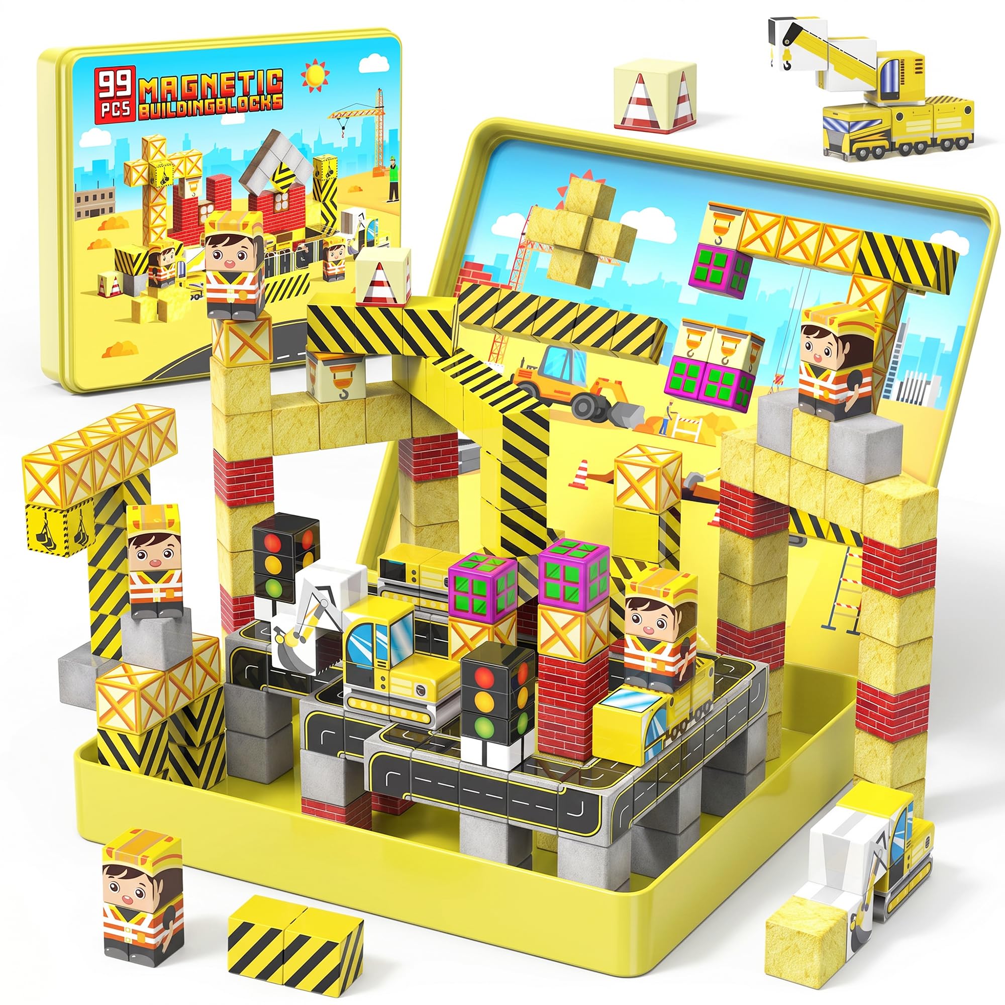 iKidiki Mini Magnetic Blocks 99PCS, Travel Magnetic Blocks Construction