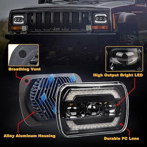Miniatura 6 de Faros delanteros LED de 5 x 7, aprobados por puntos 7 x 6 con señal de giro amarilla DRL blanca para Jeep YJ XJ Toyota GMC Camiones Reemplazar H6054
