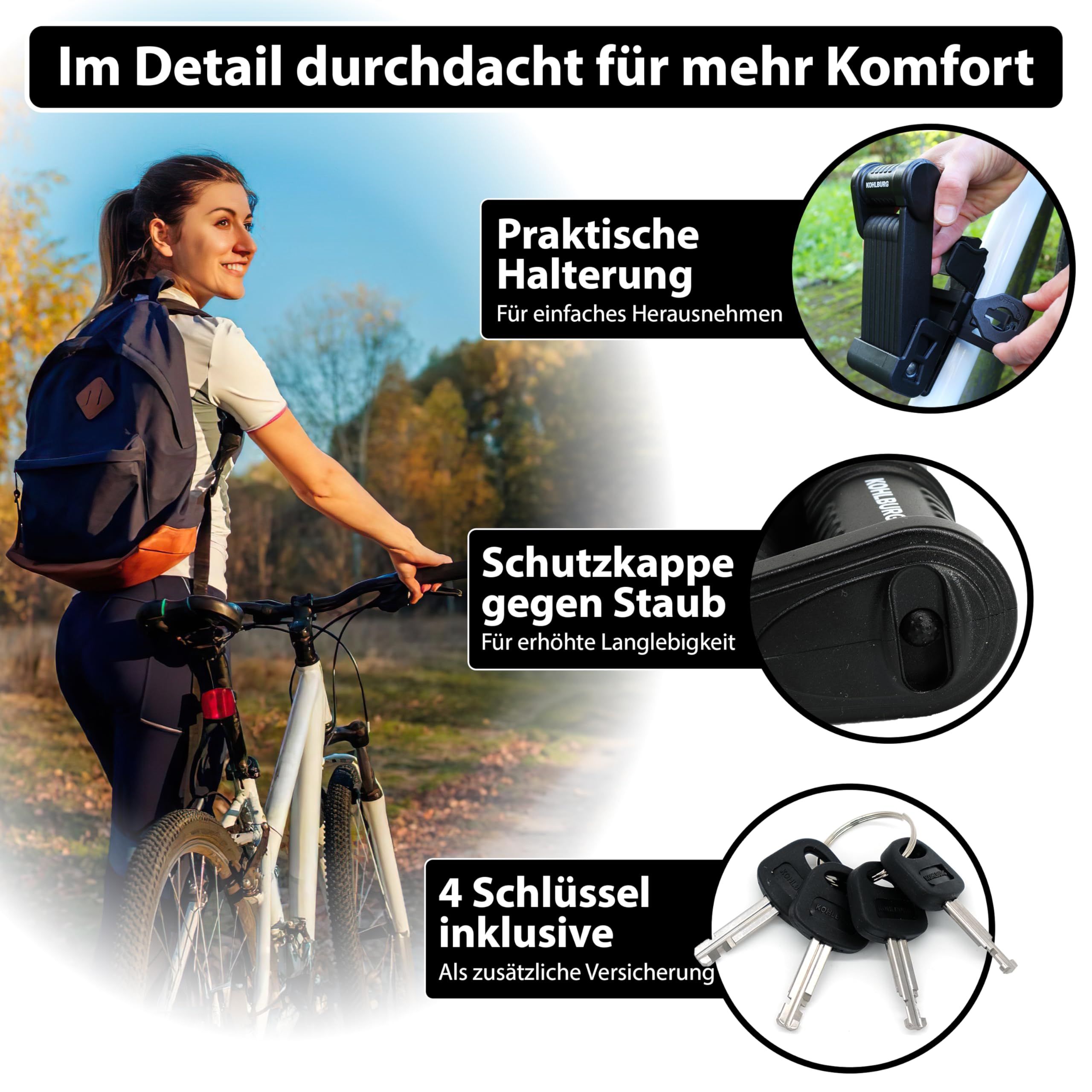 KOHLBURG Fahrrad Faltschloss höchste Sicherheit bei nur 1kg – 89cm Modell Wien – Fahrradschloss mit Halterung – sehr sicheres Fahrradschloss als e Scooter Schloss & eBike Faltschloss Fahrrad sicher