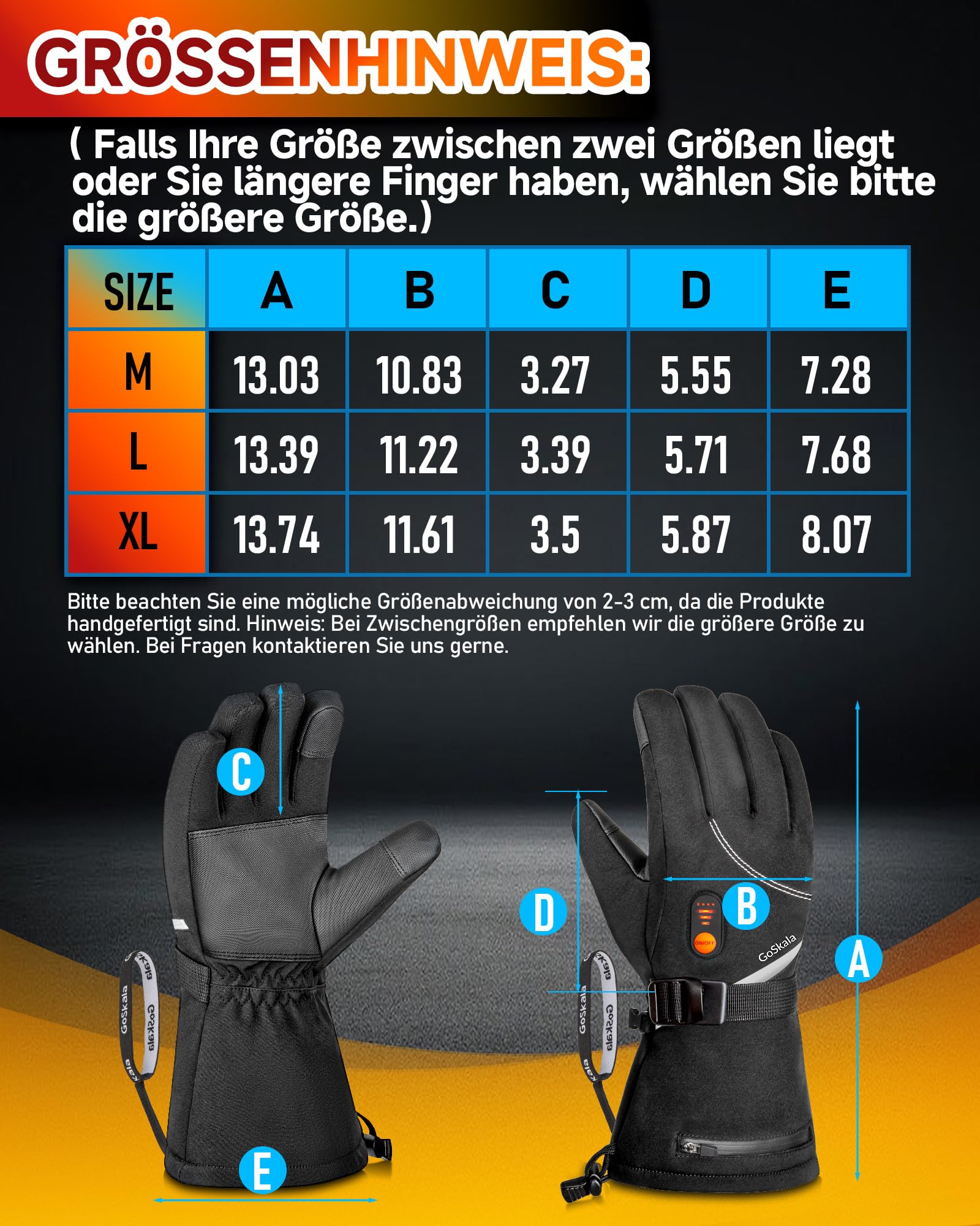 Beheizbare Handschuhe Damen Herren Elektrische Handschuhe Mit Heizung 7.4V 6000mAh Akku, Touchscreen Skihandschuhe Winterhandschuhe Warm Fahrradhandschuhe Outdoor Thermohandschuhe