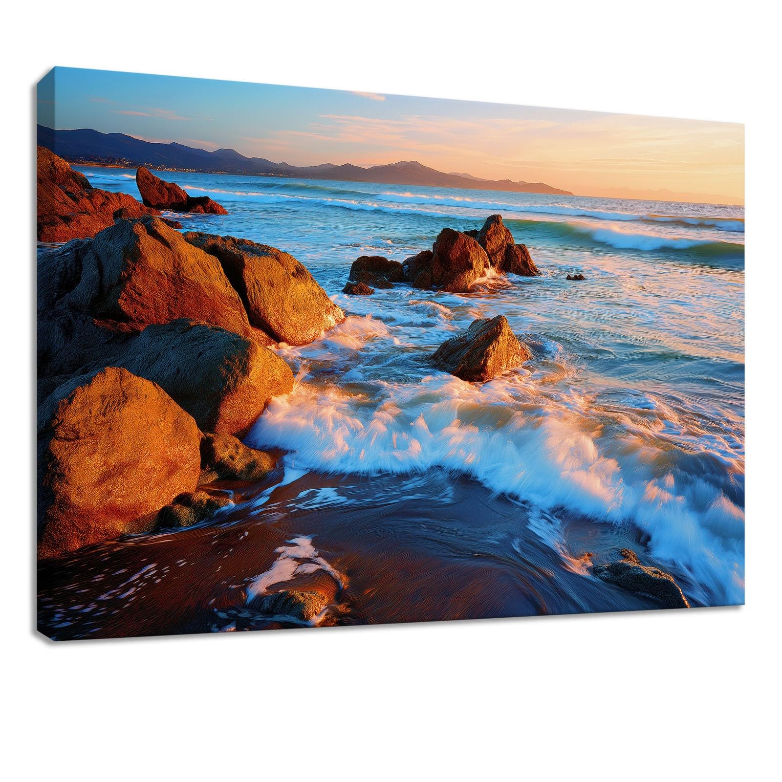 Obraz na płótnie, natura, krajobraz, XL, obraz ścienny, dekoracja 90 x 60 cm, druk artystyczny na płótnie z drewnianą ramą, niebieski ocean, wybrzeże, rafa, dekoracja ścienna do salonu, sypialni