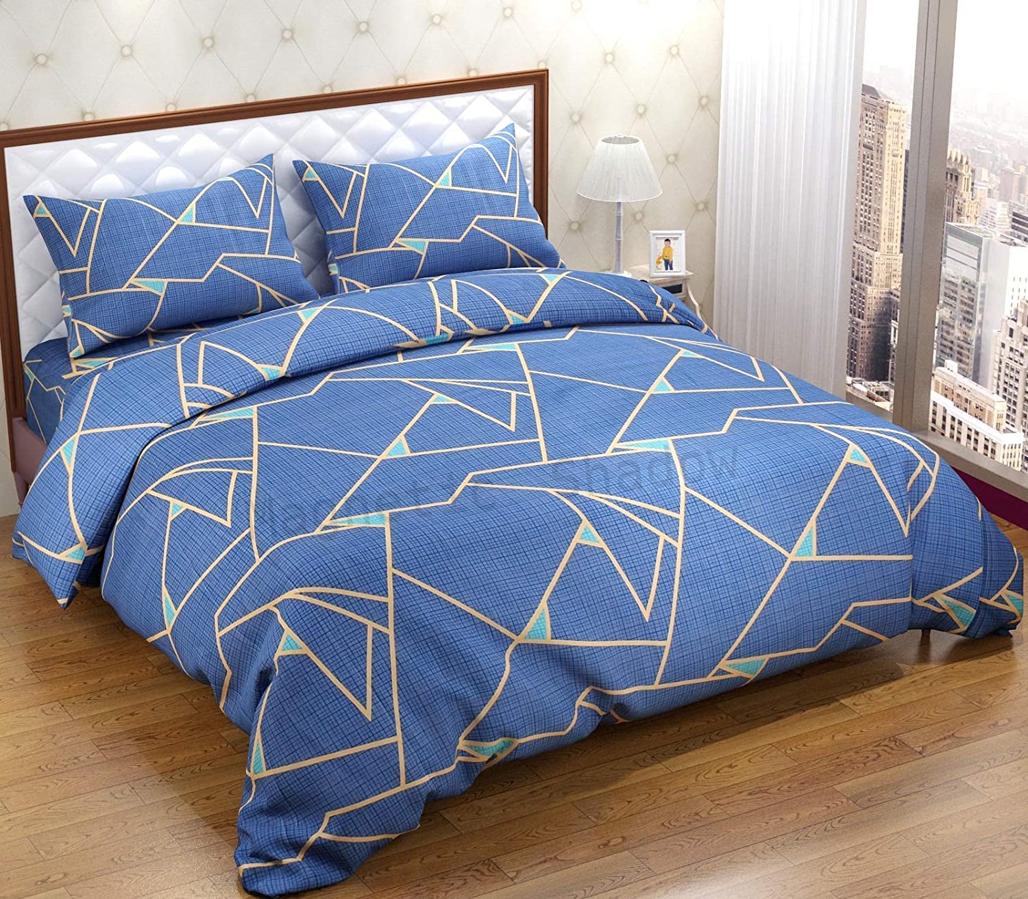 TIB 130 GSM Cotton Feel Polycotton Quilt Cover Blanket Cover Razai Duvet Cover for Double Size Duvets with Zip, 90"x 100", Abst Blue