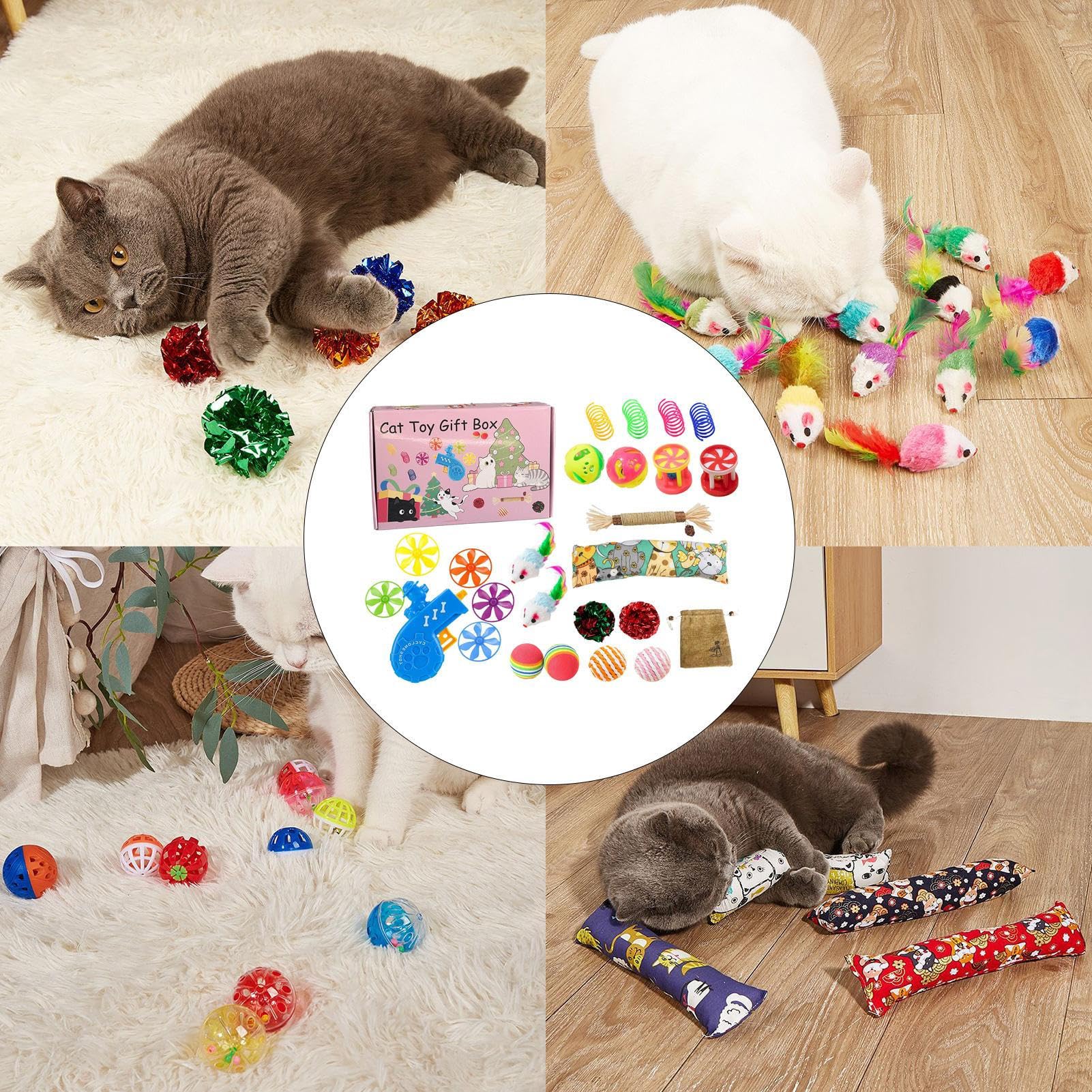 Genérico Juego De Juguetes para Gatos Variedad de Juguetes Felinos | Entretenimiento Que Favorece Salud , Reducción De Estrés, Juego Interior, Necesidades De Rascado Y Ejercicio