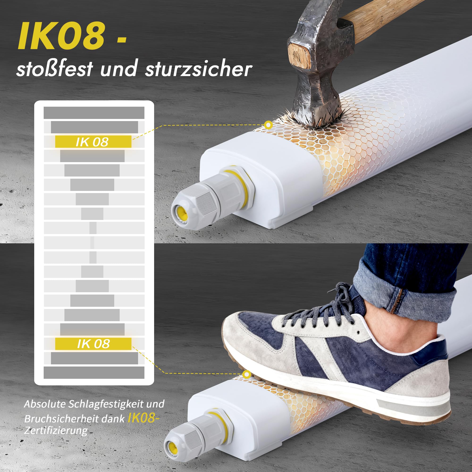 GeyouLux LED Feuchtraumleuchte 120cm, 40W 5040lm 5000k Kaltlweiß IP65 Wannenleuchte, Feuchtraumlampe mit Erdungsdraht, 192 LEDs Flickerfrei LED Röhre Deckenleuchte für Garage Werkstatt,Weiß, 3er