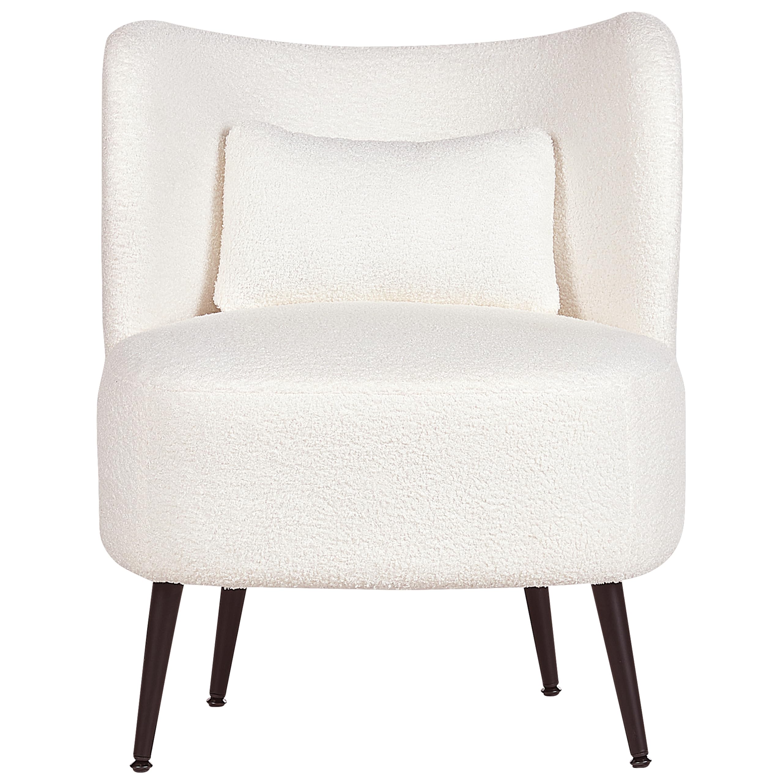 Beliani Wohnzimmer Sessel Gebogene Rückenlehne Glam Design Bouclé Polsterung Schwarze Beine Cremeweiß Otsby