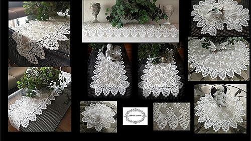 Miniatura 5 de Galleria di Giovanni Bufanda de encaje para tocador, camino de mesa, arpillera neutra, 72 pulgadas, color gris pardo natural, marfil antiguo,