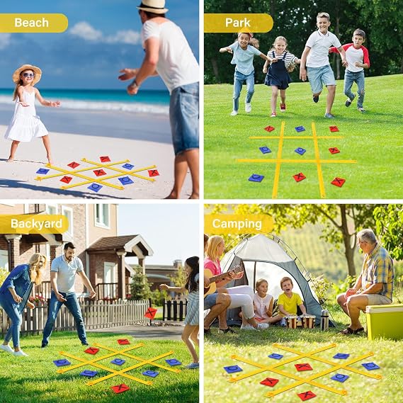 Giant Tic Tac Toe Outdoor Games for Kids Adults Family, Portable Tic Tac Toe Bean Bag Toss with 10pcs Bean Bag, Large Outdoor Lawn Backyard Games Carnival Field Day Game