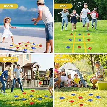 Giant Tic Tac Toe Outdoor Games for Kids Adults Family, Portable Tic Tac Toe Bean Bag Toss with 10pcs Bean Bag, Large Outdoor Lawn Backyard Games Carnival Field Day Game