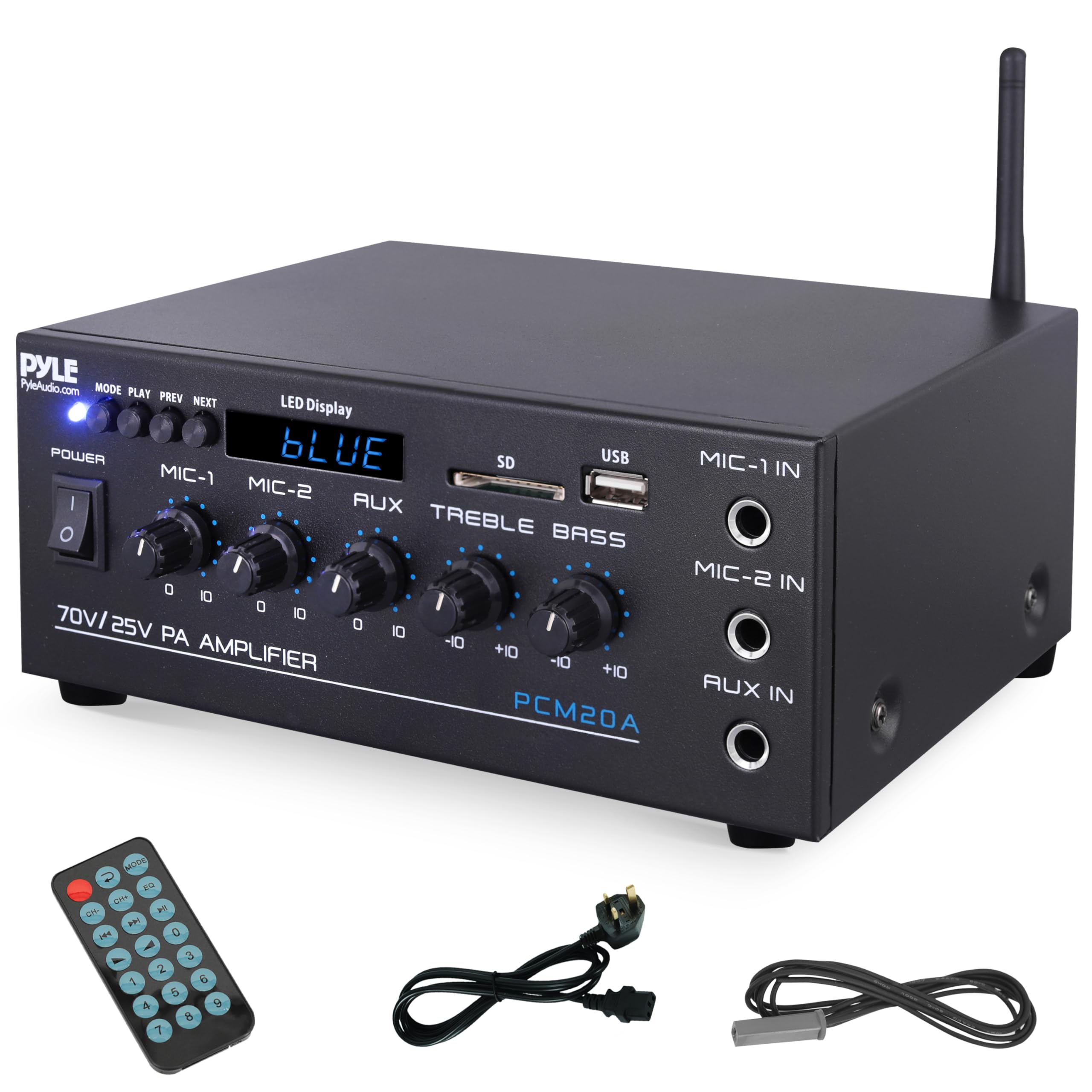 Compact Mini Home Power Amplifier - 40W Smart Small Audio Stereo Receiver w/AUX, 2 Microphone IN, COM/8-Ohm/25V/70V Speakers, LED, Input Selector, For PA, Amplified Speaker Sound System