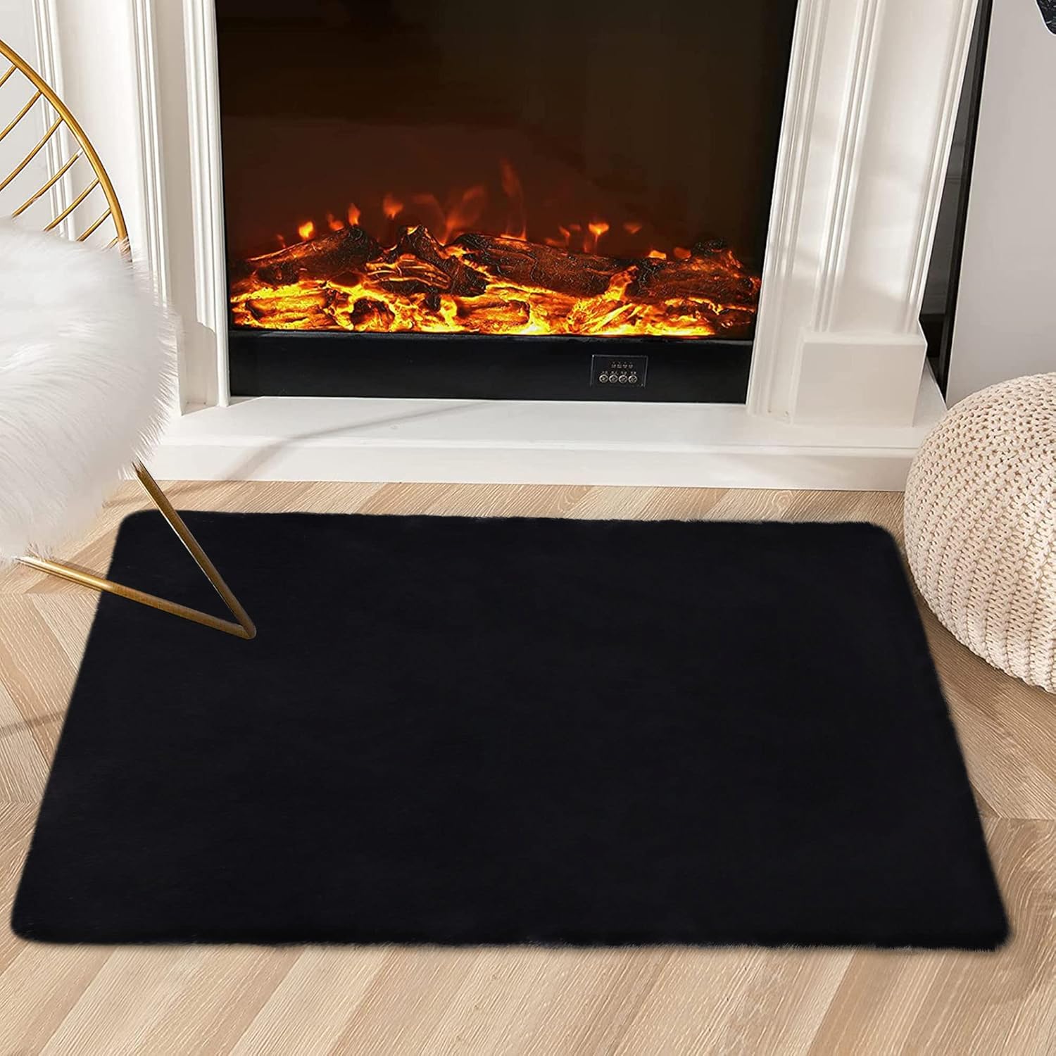 Small Black Rug Faux Rabbit Fur Rug 2x3 Fluffy Throw Rug