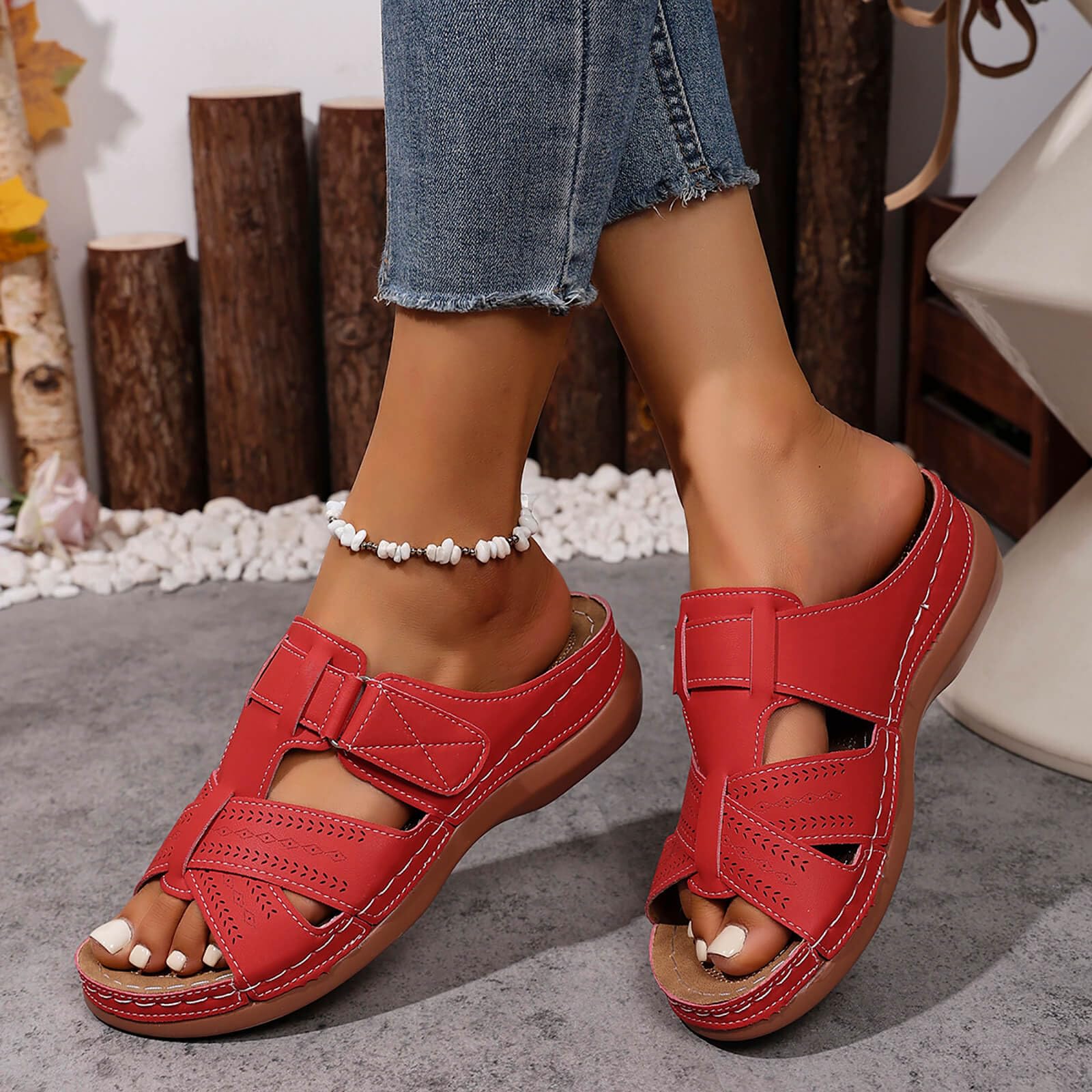 Ciabatte Ortopediche Donna Estive pelle Anatomiche Sandali Pantofole Zeppa Comode da Casa Eleganti Leggere Ciabatte per Fascite Plantare Moda Aperta Antiscivolo Arch Support Sandalo Spiaggia Mare