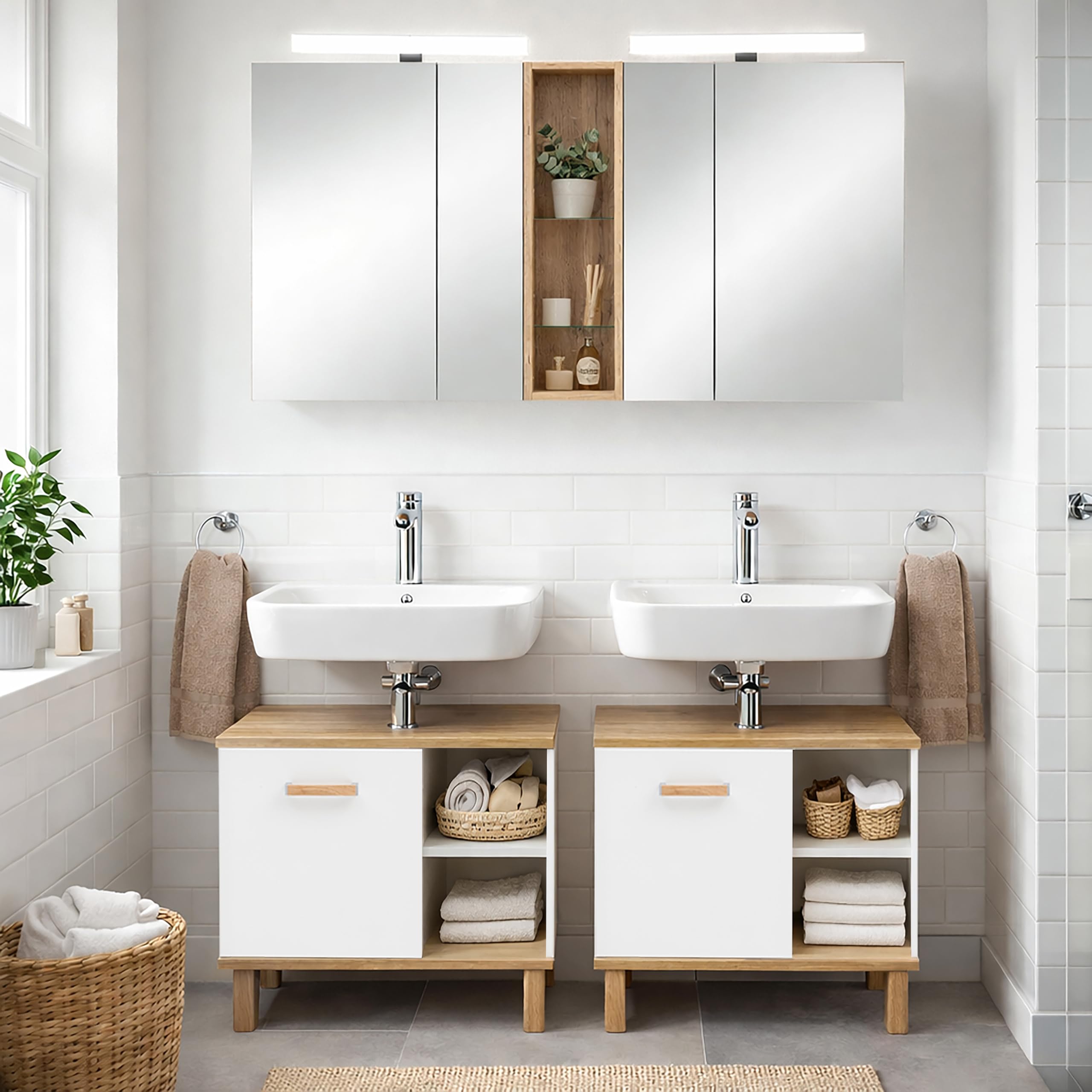 Schildmeyer Doppelspiegelschrank Duo 701523, Eiche Landhaus Dekor, 140 x 16 x 74,7 cm