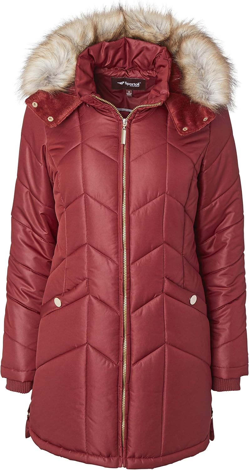 Fitted winter down coat with hood and fur trim Clearance