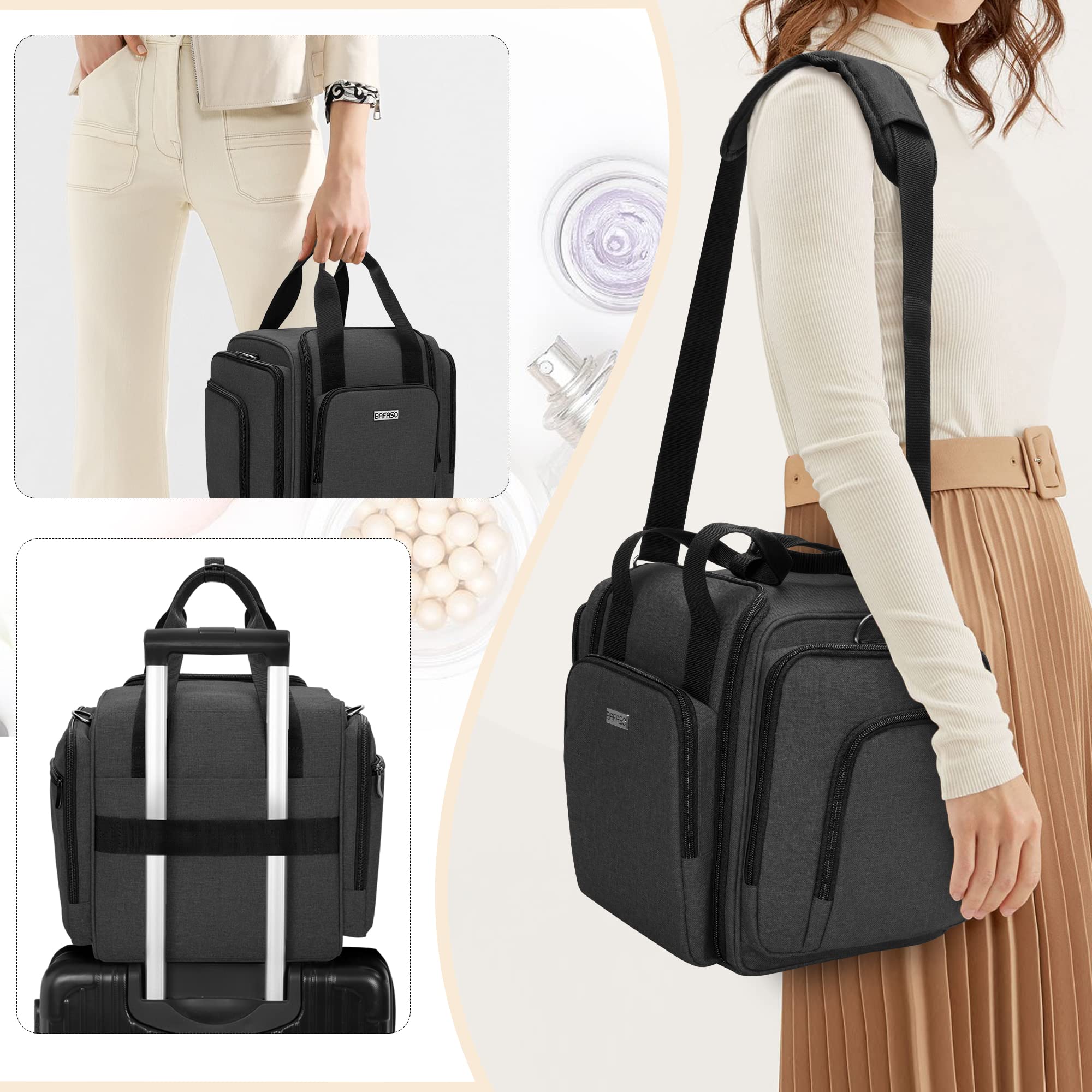 BAFASO Bolsa de Maquillaje de Viaje, Bolsa de Cosméticos 4 Estuches, Negro | Neceser Maquillaje con 4 Estuches Extraíbles, (Solo Bolsa)