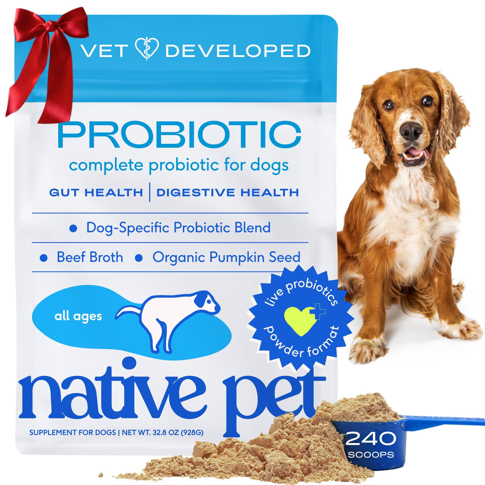 Native Pet Probiotics for Dogs - Dog Probiotics Powder for Digestive Health, Gut Support, & Immune Boost – Vet-Formulated Powder for Maximum Potency with Digestive Enzymes & Prebiotics - 240 Scoops