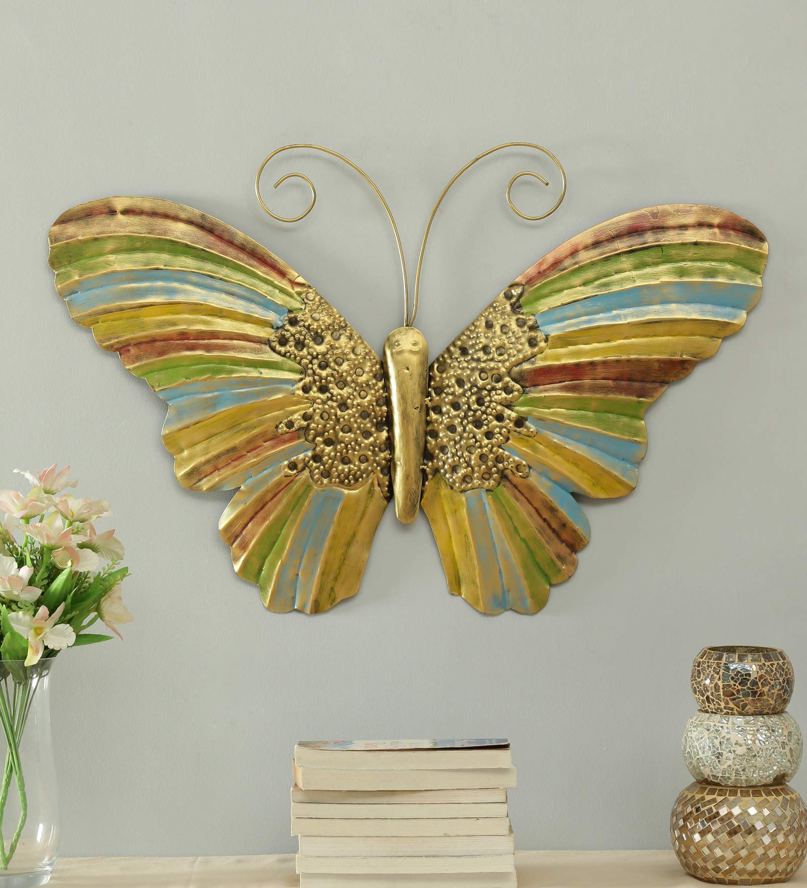 vedas Multicolour Metal Inaya Butterfly Wall Decor Hanging Mounted Sculpture Wall Art for Living Room, Bedroom, Dining Room, Hallway, Entryway, Office, Hotel, Home Decor (Size 19 x 19 inches)