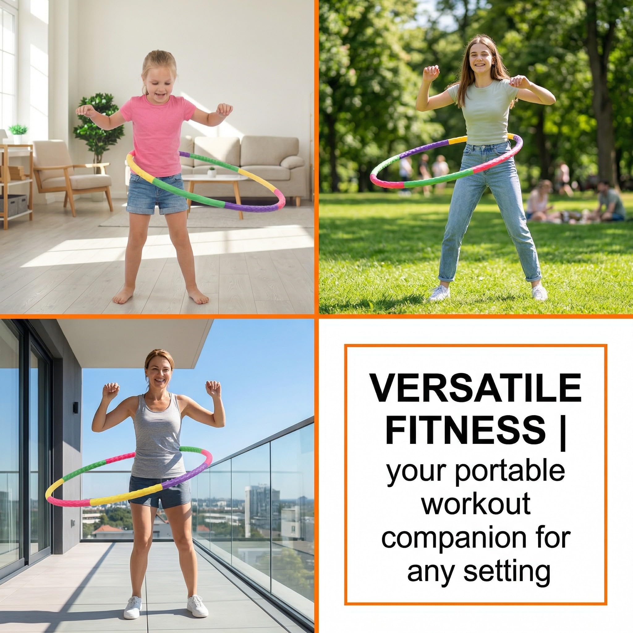 Hula Hoop Bambini 8 Pezzi Smontabile 58 cm Leggero Set Hula Hoop per Adulti e Famiglia Fitness Danza dai 3 Anni