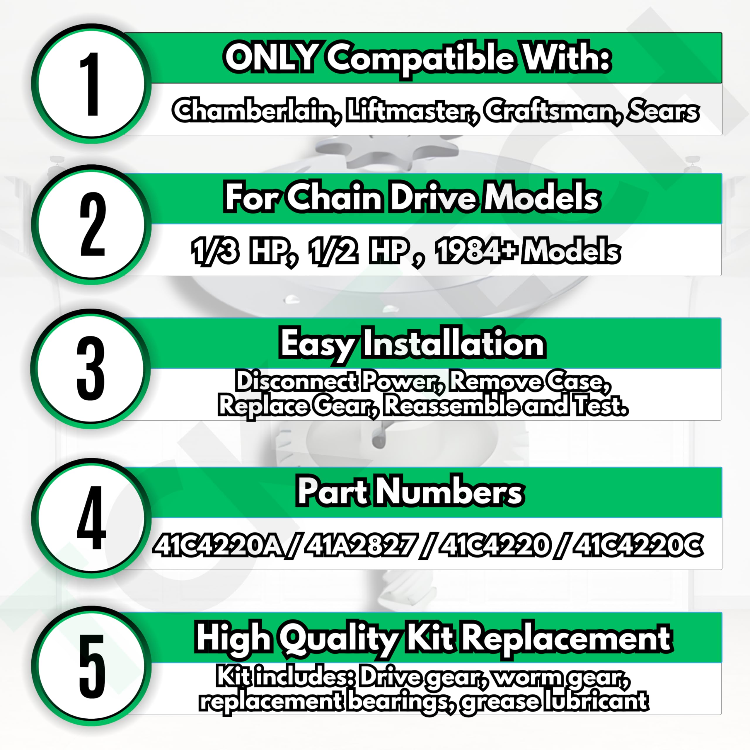 De Remplacement Pour Liftmaster 41 C4220 a Gear et pignon kit Compatible avec Chamberlain, Sears, d'artisanat 1/3 et 1/2 HP Chaîne modèles de lecteurs 1