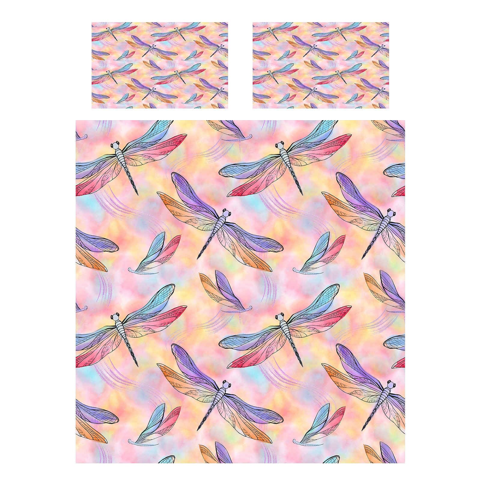 ANHOPE Watercolor Duvet Cover Set Soft Comforter Cover Dragonfly Butterfly Print Pattern 3 Piece Bedding Set including Pillowcase All Season Quilt Cover with Zipper for Kids Adults Double Size - Image 2